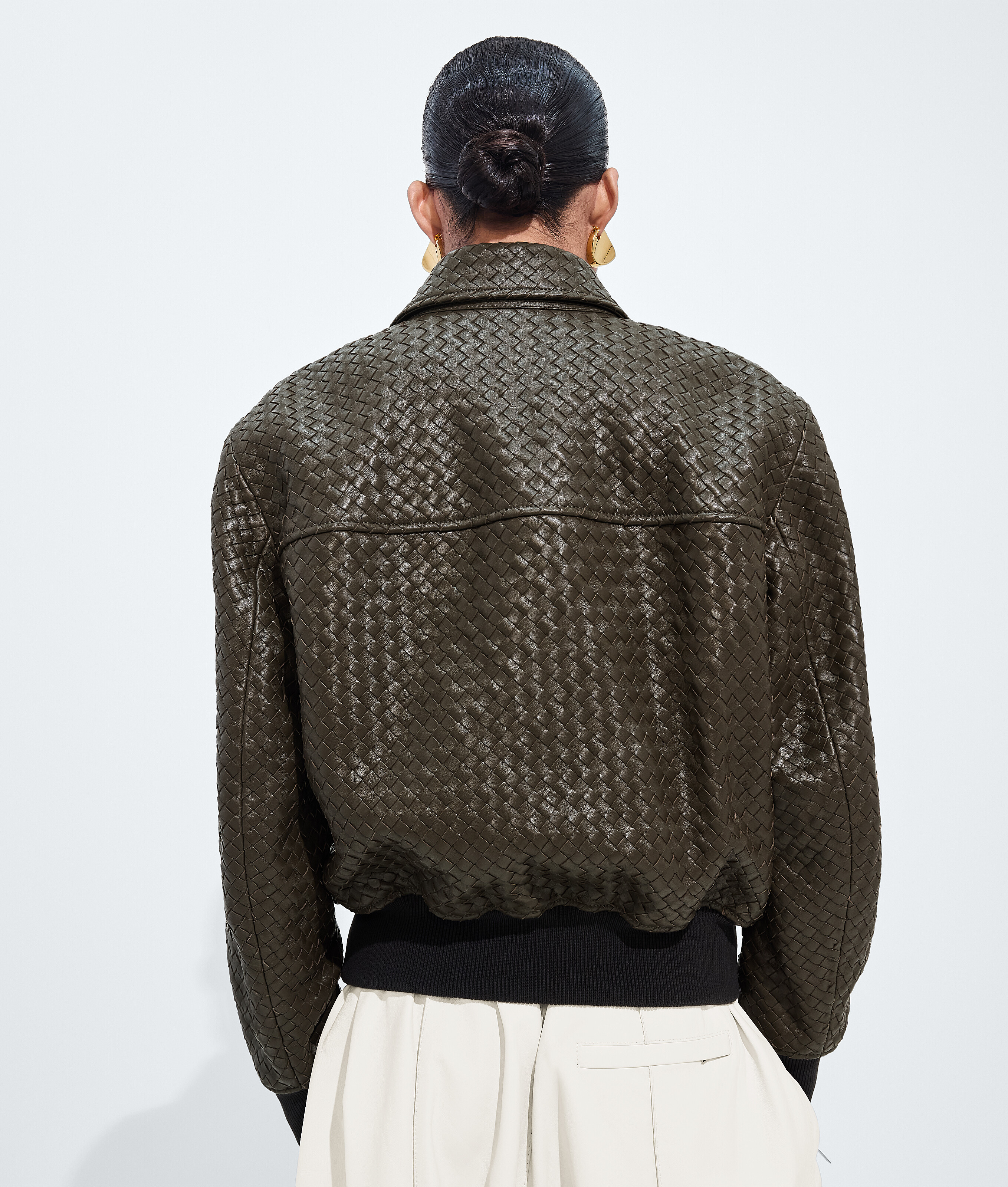 Women's Small Intrecciato Leather Blouson in Wader green Bottega Veneta Luxembourg EN - Image 3