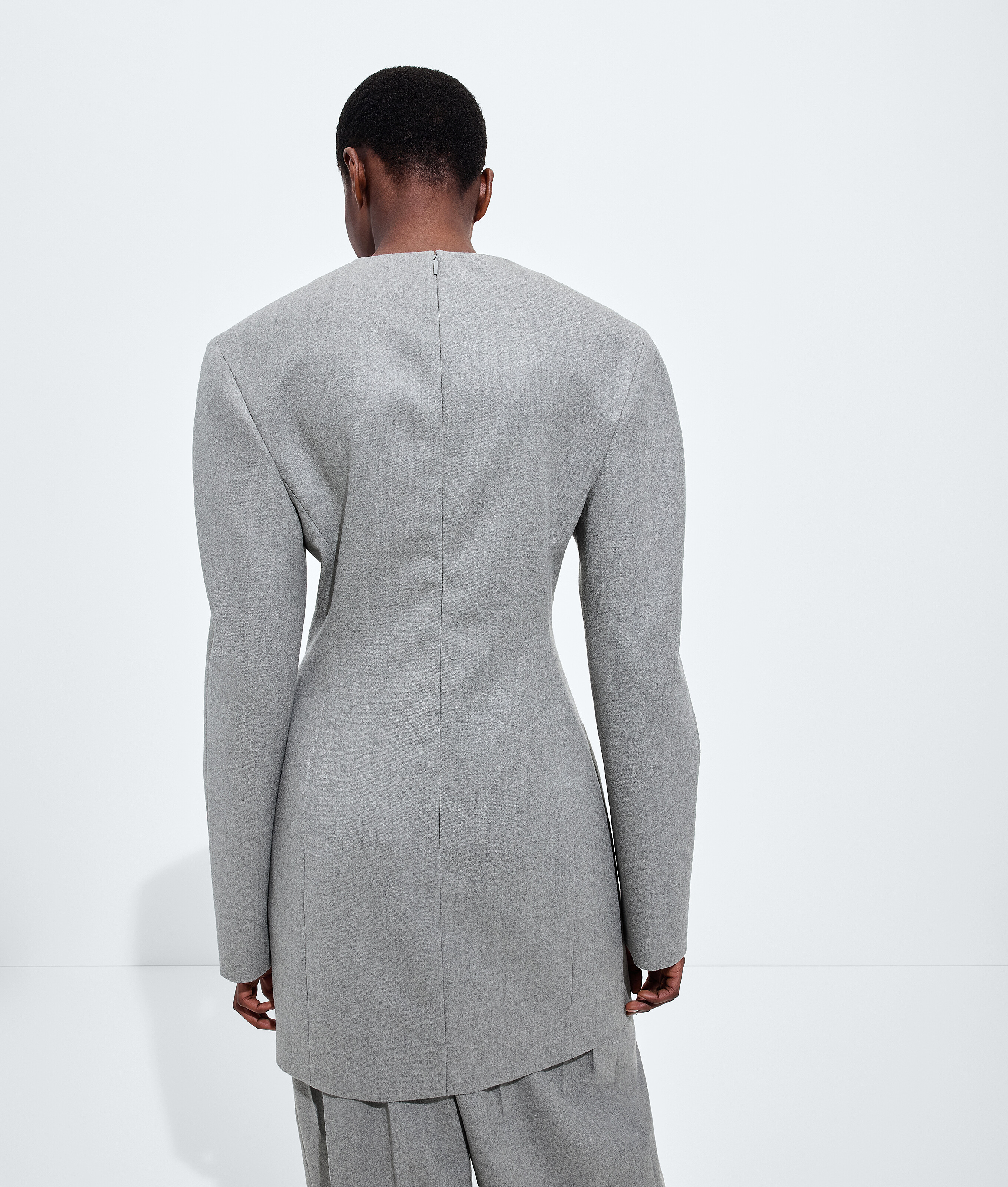 Women's Compact Wool Flannel Dress in Sterling melange Bottega Veneta Luxembourg EN - Image 2
