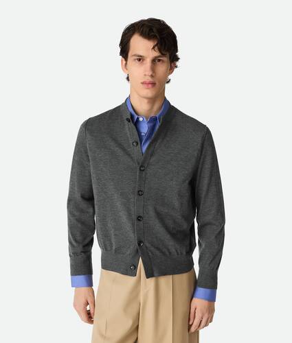 Men's Light Fine Cashmere Cardigan in Grey melange Bottega Veneta Poland EN - Image 1