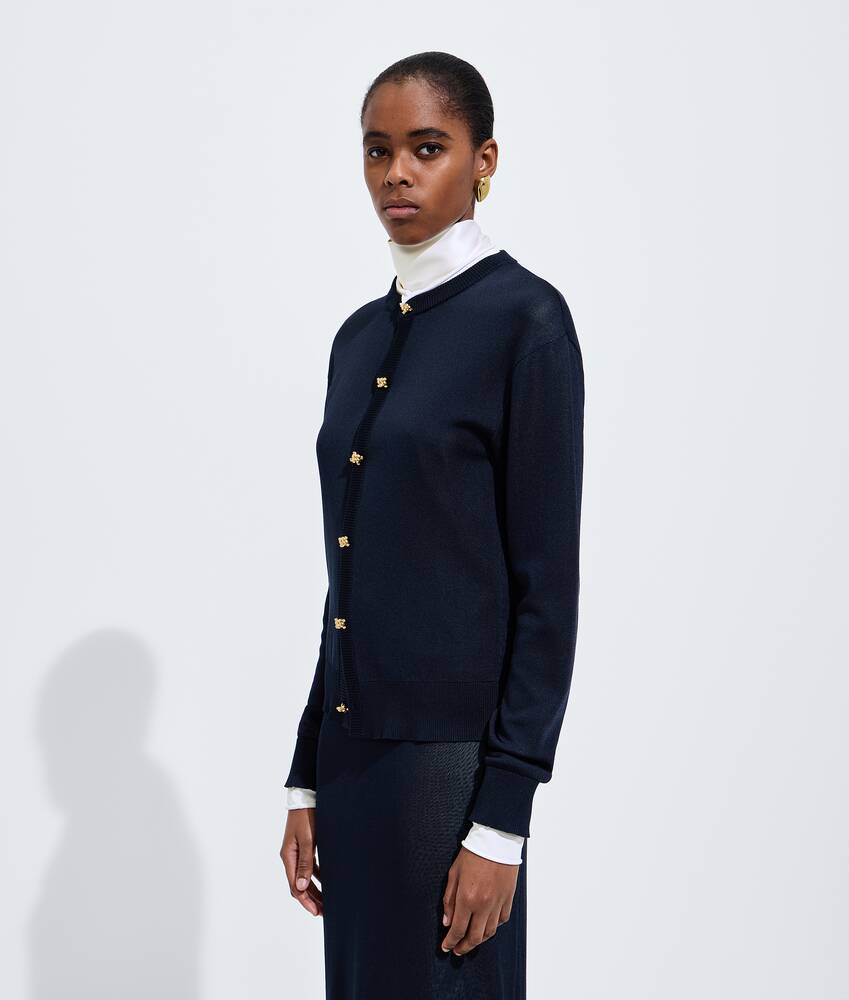 Women's Silk Double Knit Cardigan in Midnight blue/chalk Bottega Veneta Luxembourg EN - Image 2