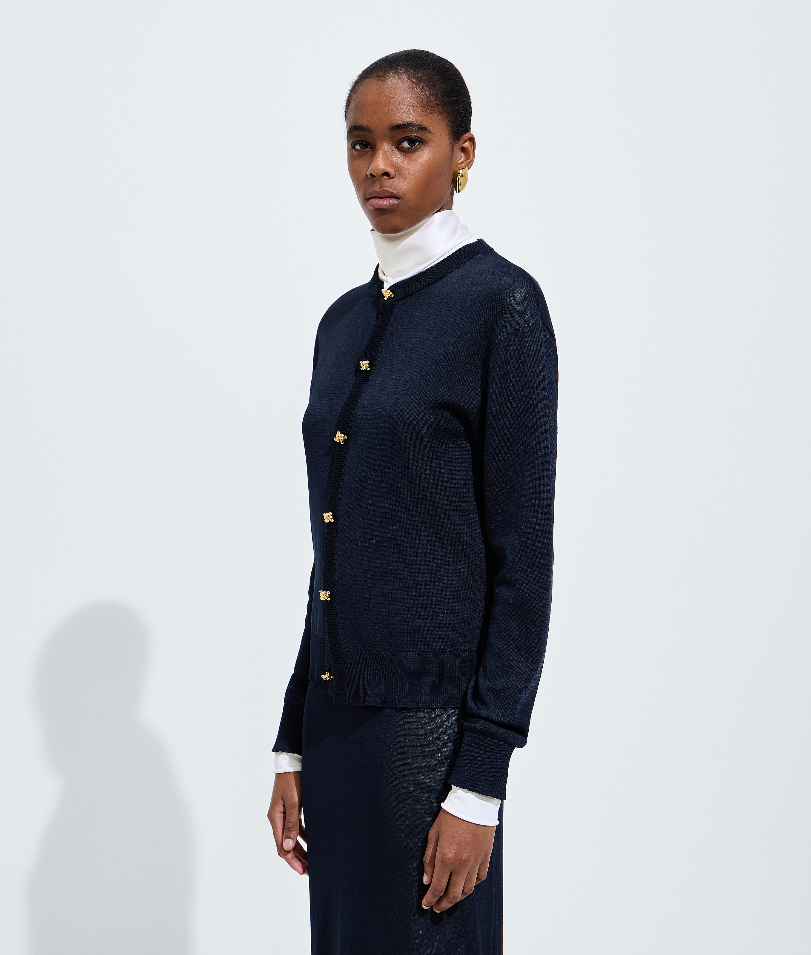 Women's Silk Double Knit Cardigan in Midnight blue/chalk Bottega Veneta Thailand EN - Image 2
