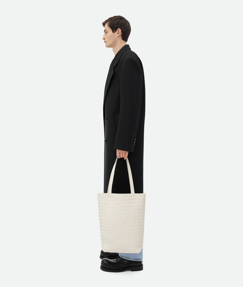 Men's Small Intrecciato North-South Tote in White Bottega Veneta United States EN - Image 5