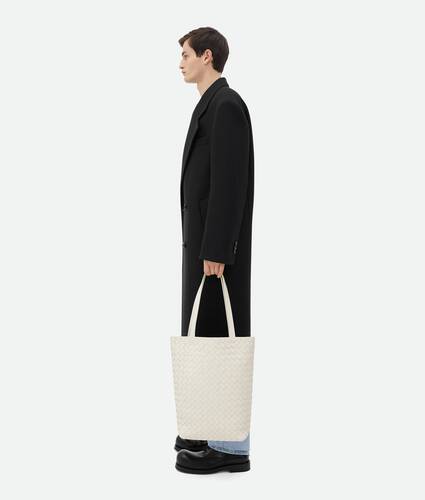 Men's Small Intrecciato North-South Tote in White Bottega Veneta United States EN - Image 5