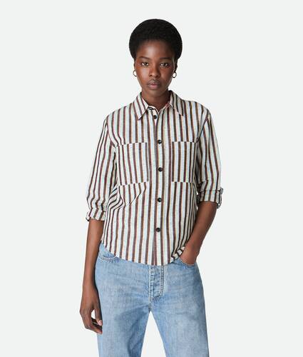 Women's Cotton And Linen Stripe Shirt in Cloud/fondant/lava Bottega Veneta United States EN - Image 1