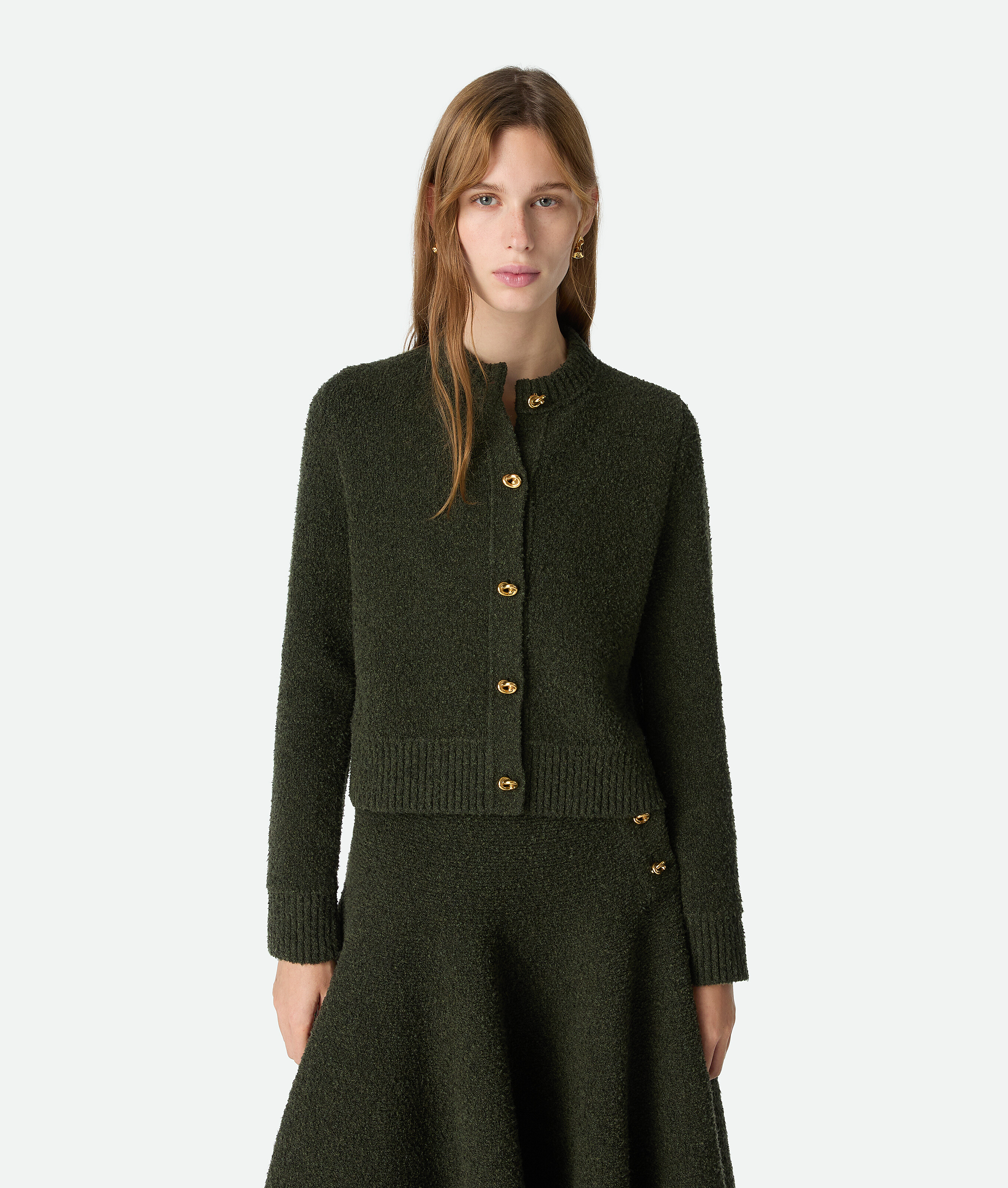 Bottega Veneta Wool Bouclé Cardigan In Green
