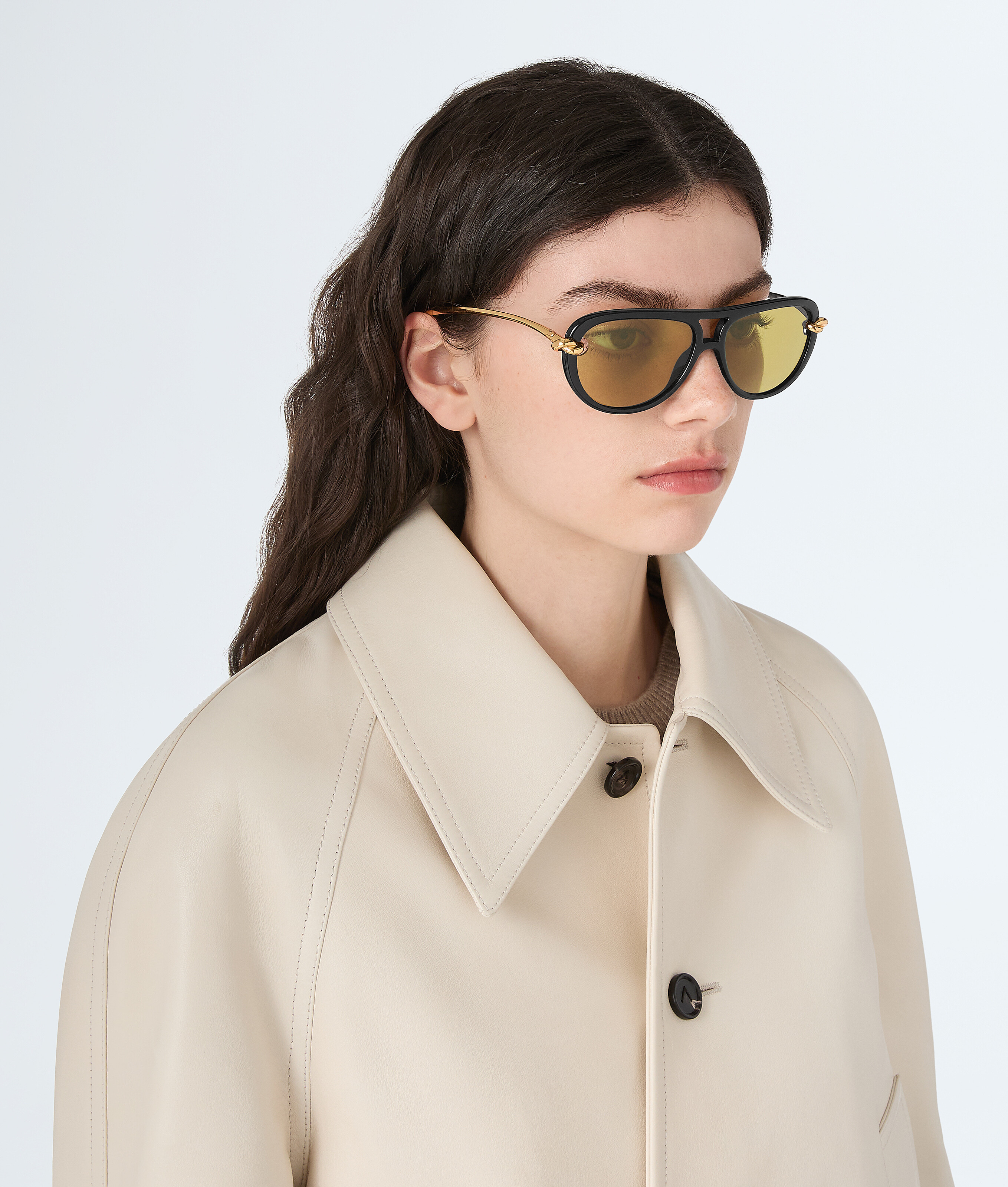 Bottega Veneta Women Metallic Sunglasses With Cut-out Motif On The Temples And Knot Detail On The Te In Black