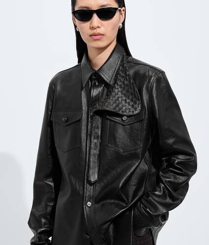Women's Weathered Leather Shirt in Black/brown Bottega Veneta United States EN - Image 1