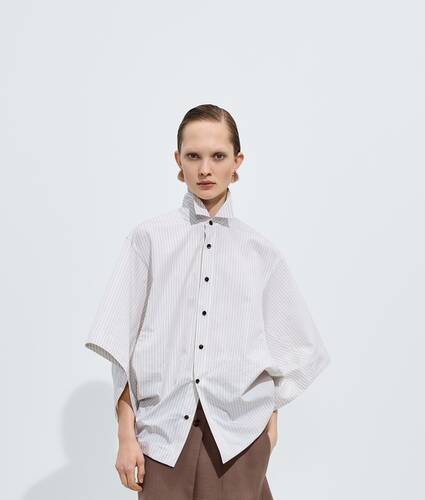 Camicia in popeline di cotone da Donna in Prosecco/brown/white Bottega Veneta Italia IT - Image 1