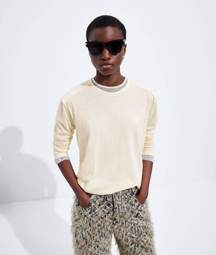 Women's Cotton and Cashmere Jersey T-Shirt in Parchment Bottega Veneta Poland EN - Image 1