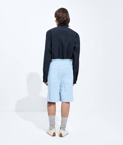 Men's Intrecciato Cotton Poplin Shorts in Oxford blue Bottega Veneta United Kingdom EN - Image 3