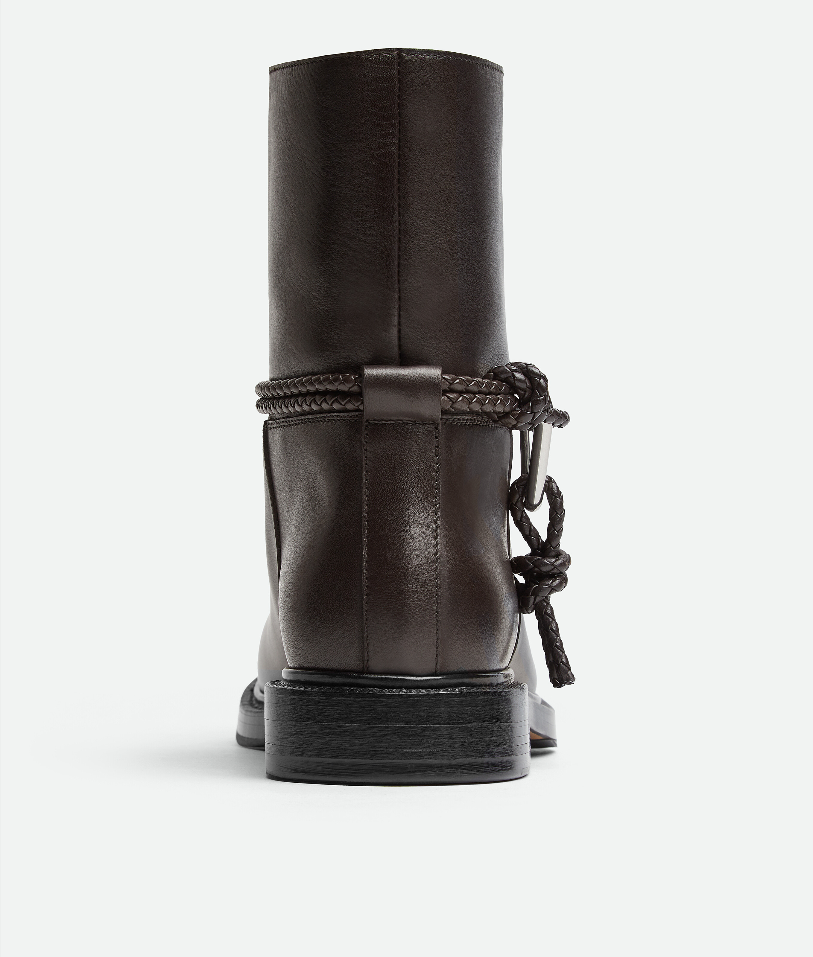 Bottega Veneta Women Black Ankle Boots With Metallic Detail On The Side And Applied Laces In Leather