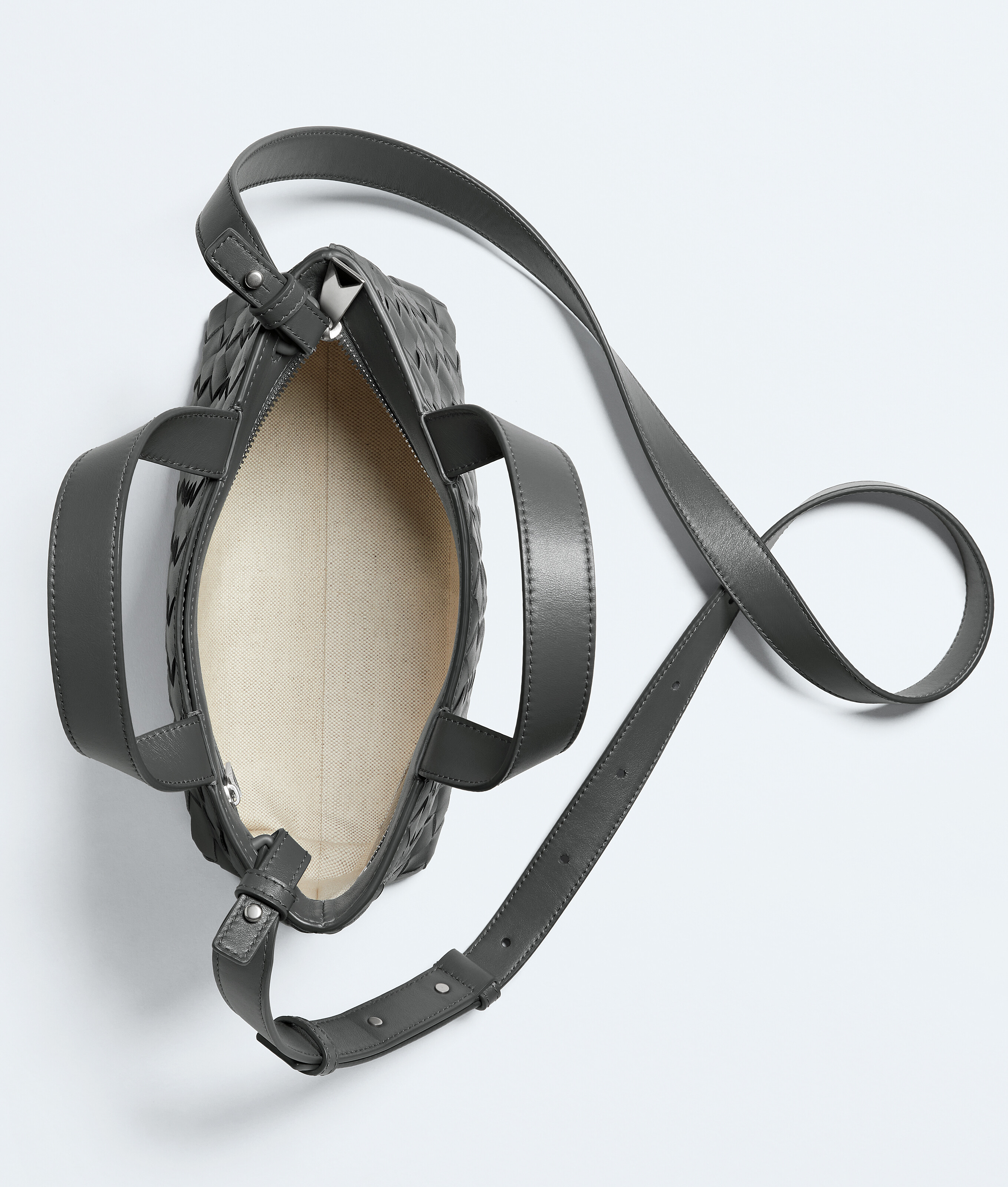 Men's Mini Intrecciato Zipped Tote in Obsidian gray Bottega Veneta France EN - Image 3