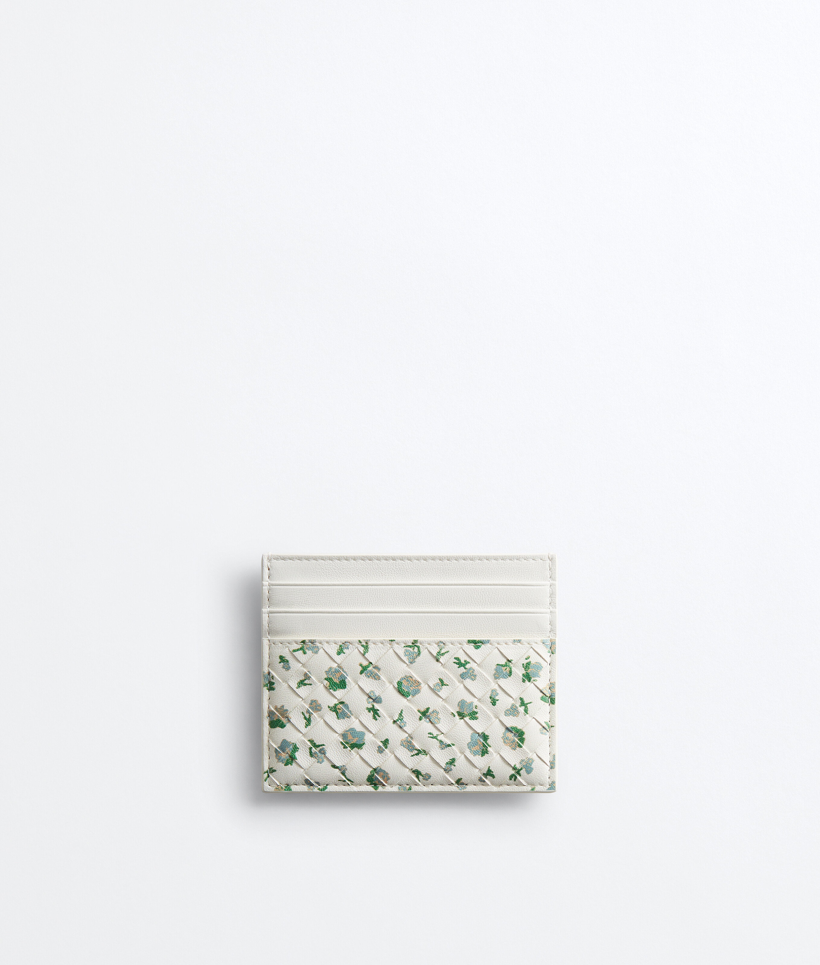 Women's Intrecciato Piccolo Credit Card Case in Alabaster/flower Bottega Veneta Kuwait EN - Image 1