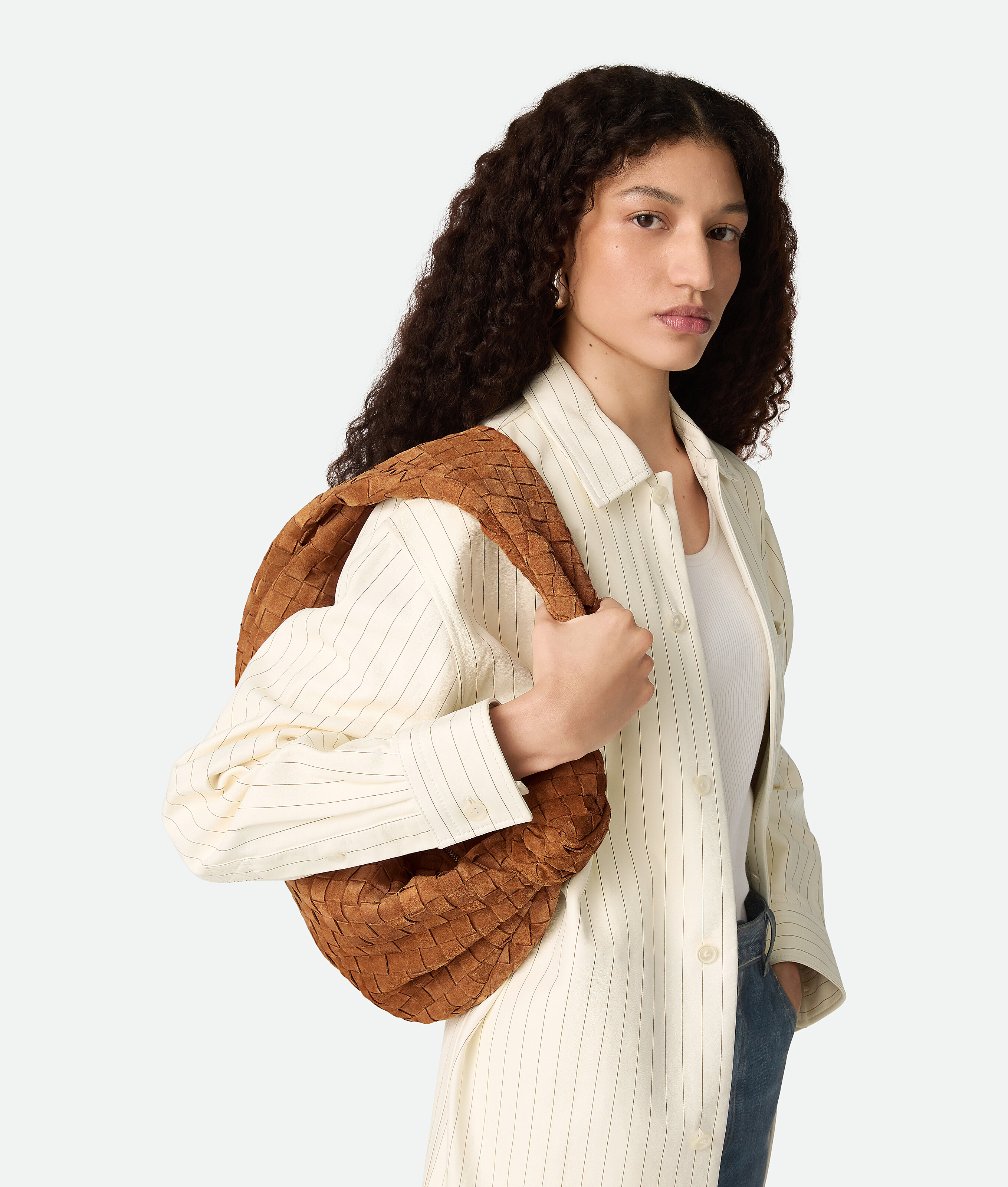 Bottega Veneta Teen Jodie Intrecciato Suede Hobo In Orange