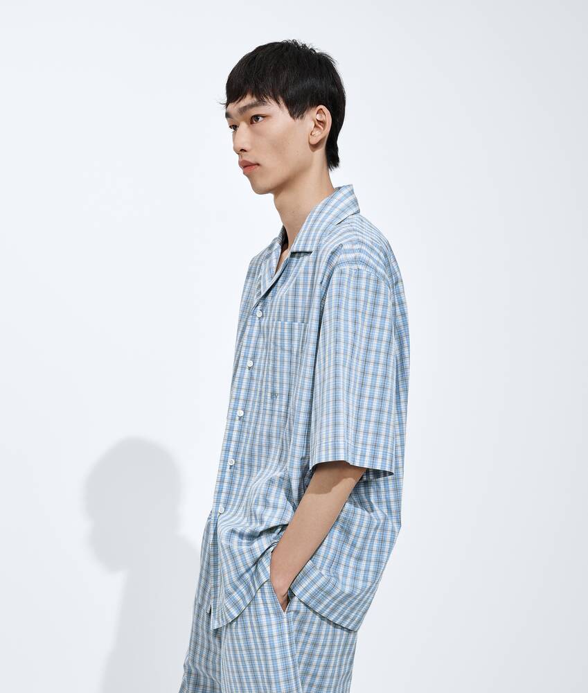Men's Cotton And Silk Check Pajama Shirt in Blue/white/stone Bottega Veneta Czechia EN - Image 2