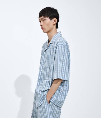 Men's Cotton And Silk Check Pajama Shirt in Blue/white/stone Bottega Veneta Czechia EN - Image 2