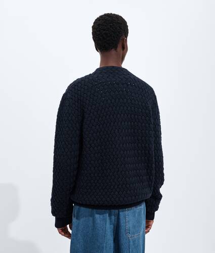 Men's Intrecciato Wool Cardigan in Midnight blue Bottega Veneta Belgium EN - Image 2
