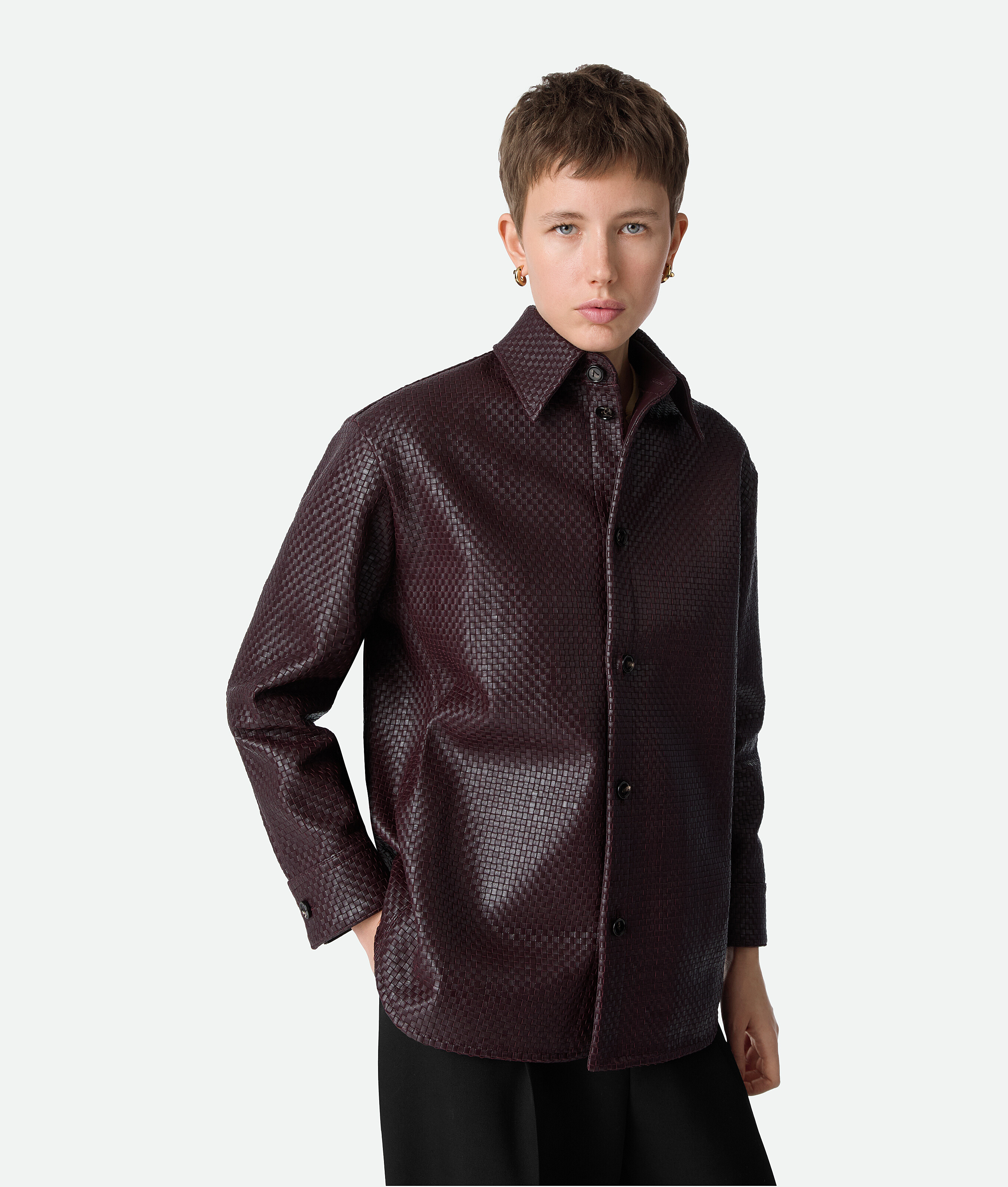Camicia in pelle Mini Intrecciato da Donna in Dark barolo