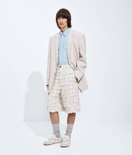 Men's Cotton Intrecciato Shorts in Bone Bottega Veneta Bulgaria EN - Image 1