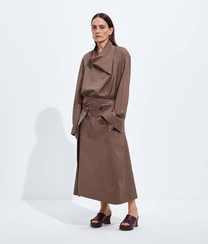 Women's Light Wool Toile Skirt in Camel melange Bottega Veneta Belgium EN - Image 1