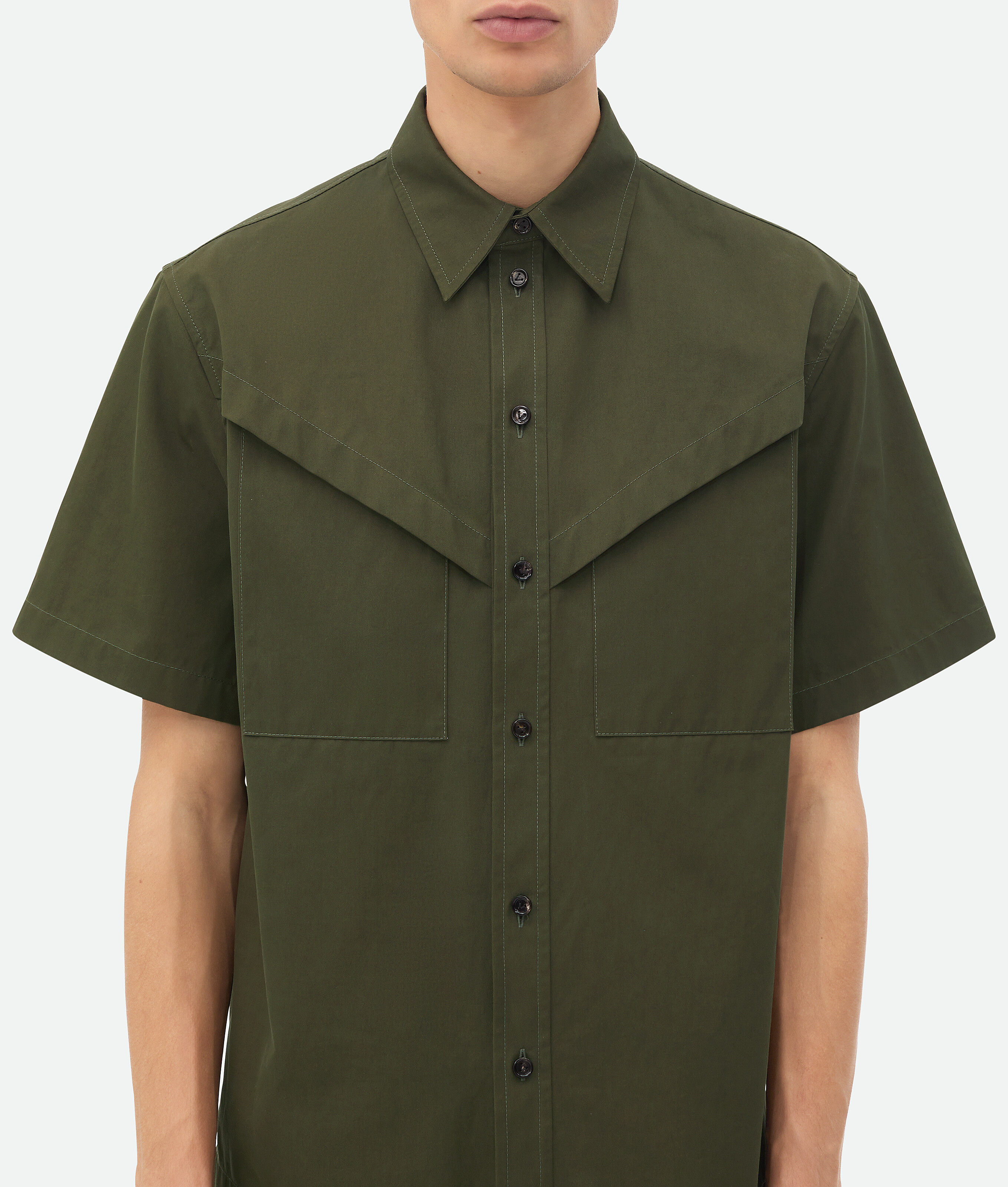 Bottega Veneta Light Cotton Twill Short Sleeved Shirt In Khaki