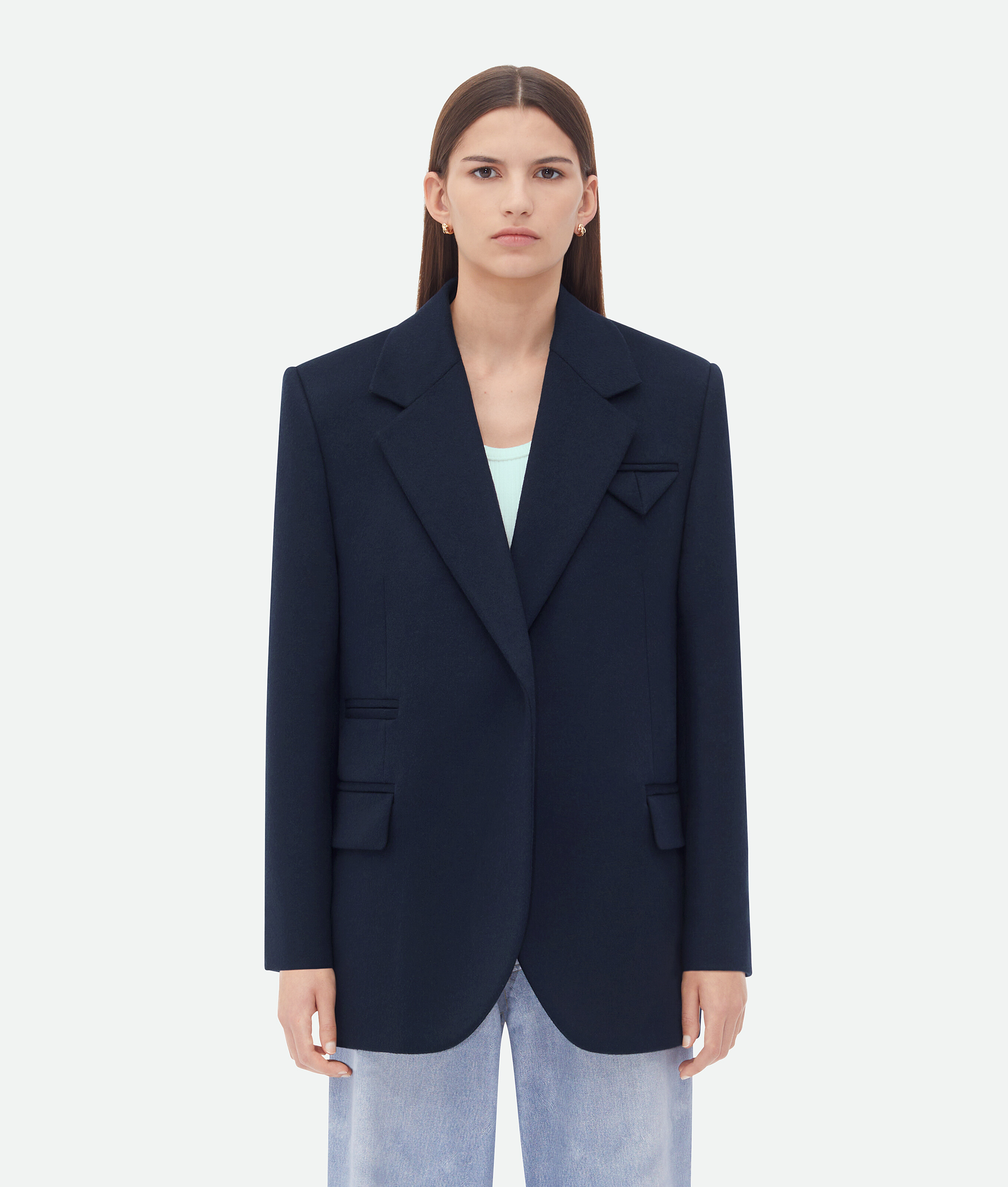 Shop Bottega Veneta Doppelte Jacke Aus Wolle Und Kaschmir Mit Gürtel In Blue