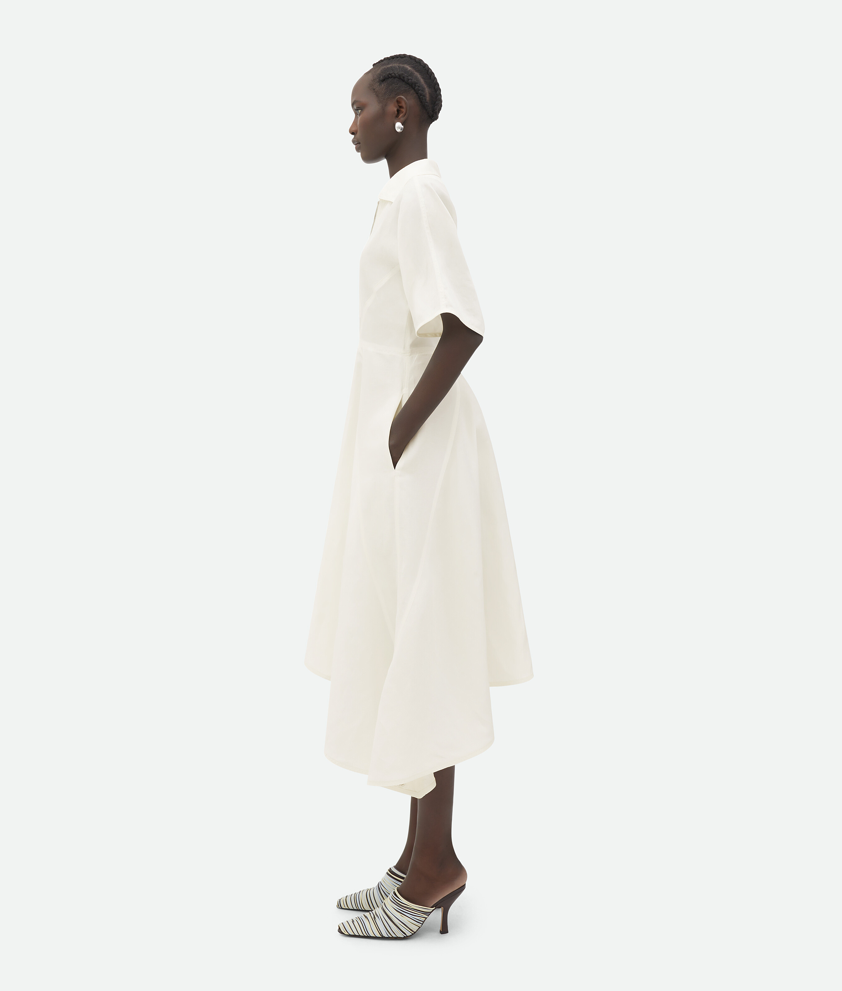 Shop Bottega Veneta Viscose And Linen Midi Dress In White