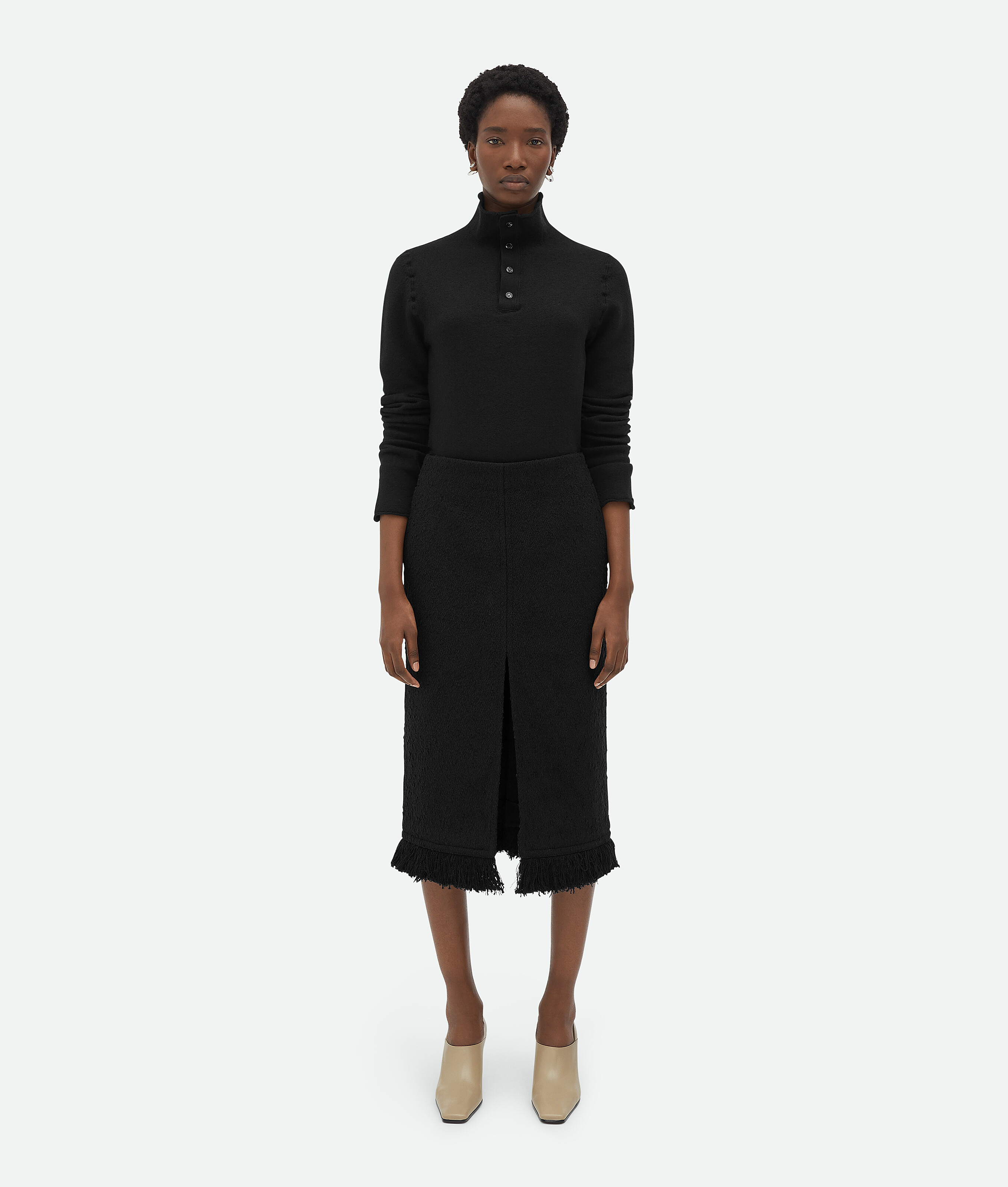 Shop Bottega Veneta Light Cotton Tweed Skirt In Black