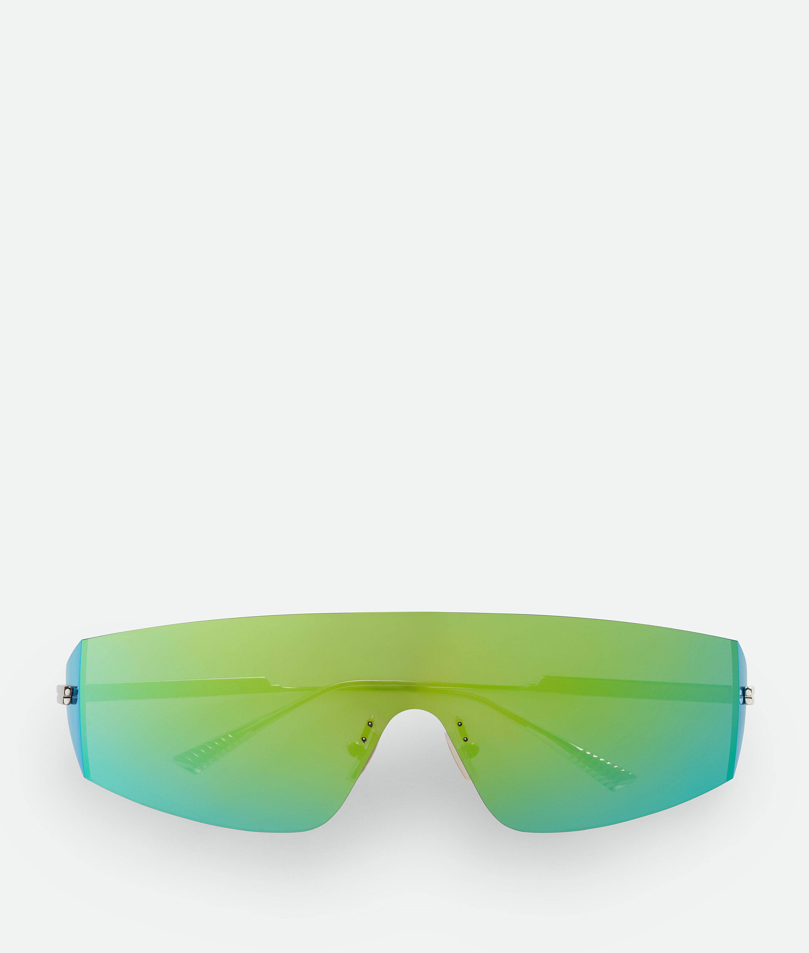 Bottega Veneta Futuristic Shield Sunglasses In Silver/green
