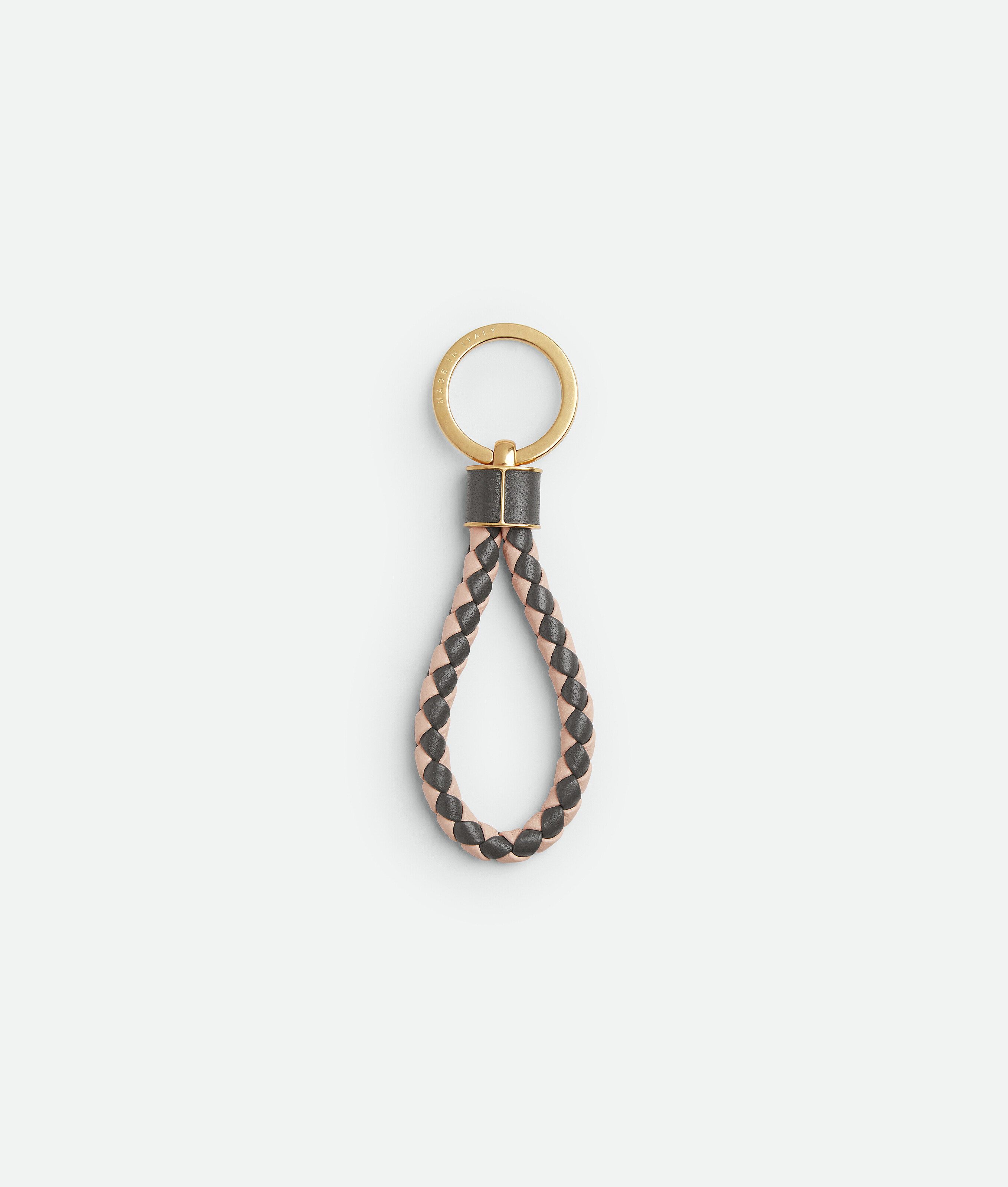 Bottega Veneta Intreccio Key Ring In Lapilli/cameo