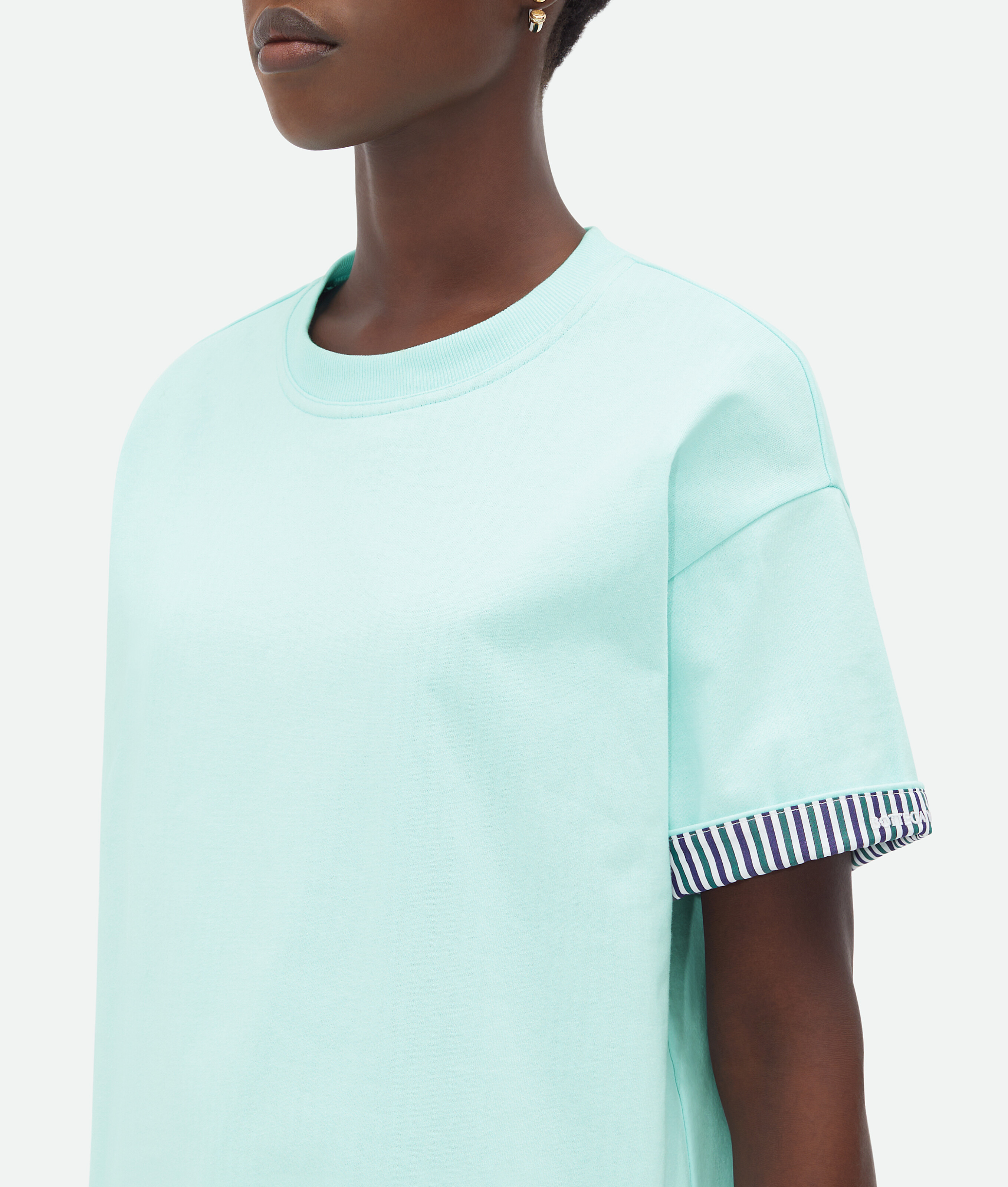 Shop Bottega Veneta Double Layer Striped Cotton T-shirt In Blue