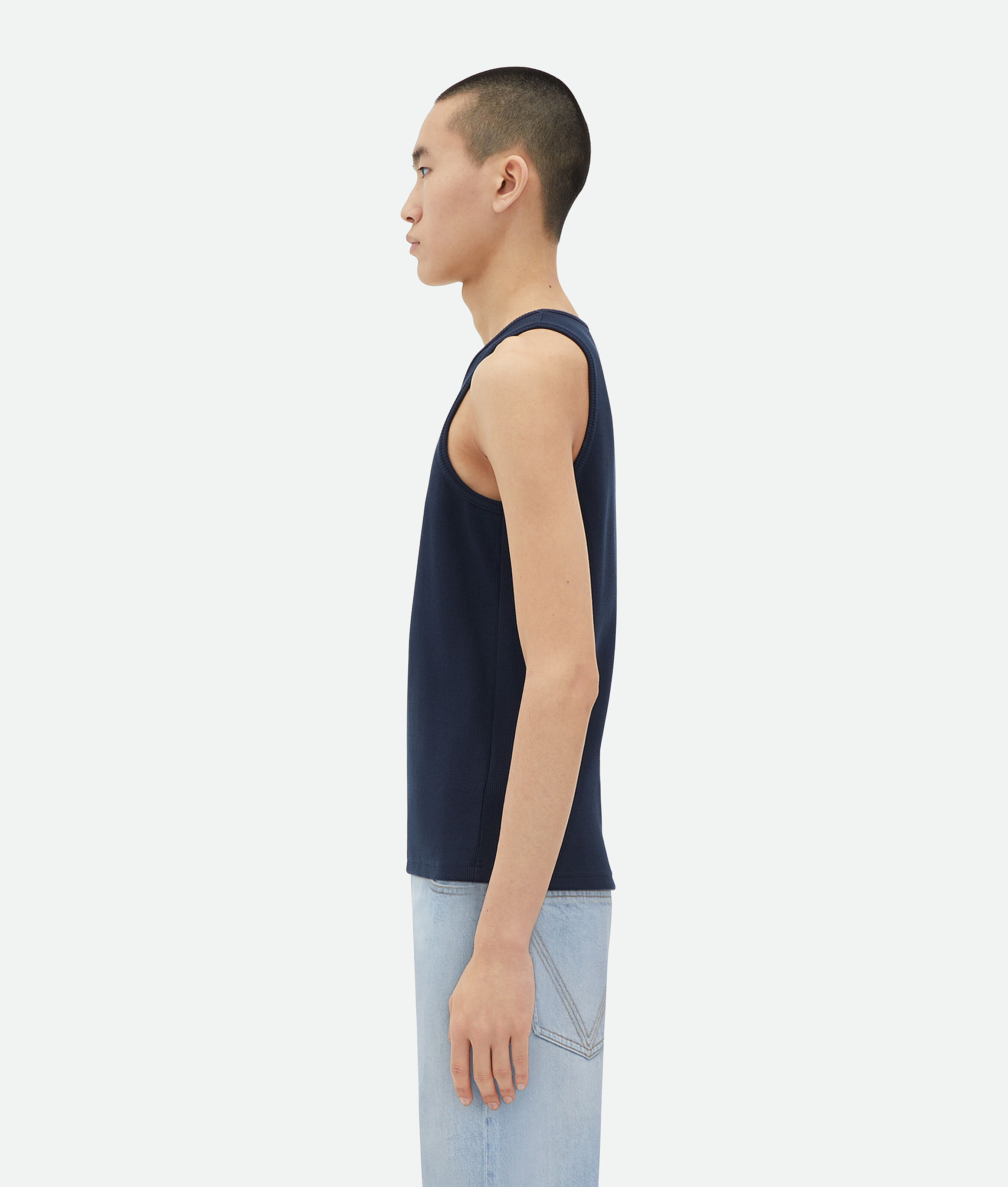 Shop Bottega Veneta Stretch Cotton Ribbed Tank Top In Blue