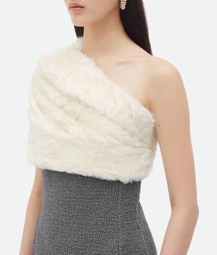 Textured Wool Mini Dress With Shearling Detail