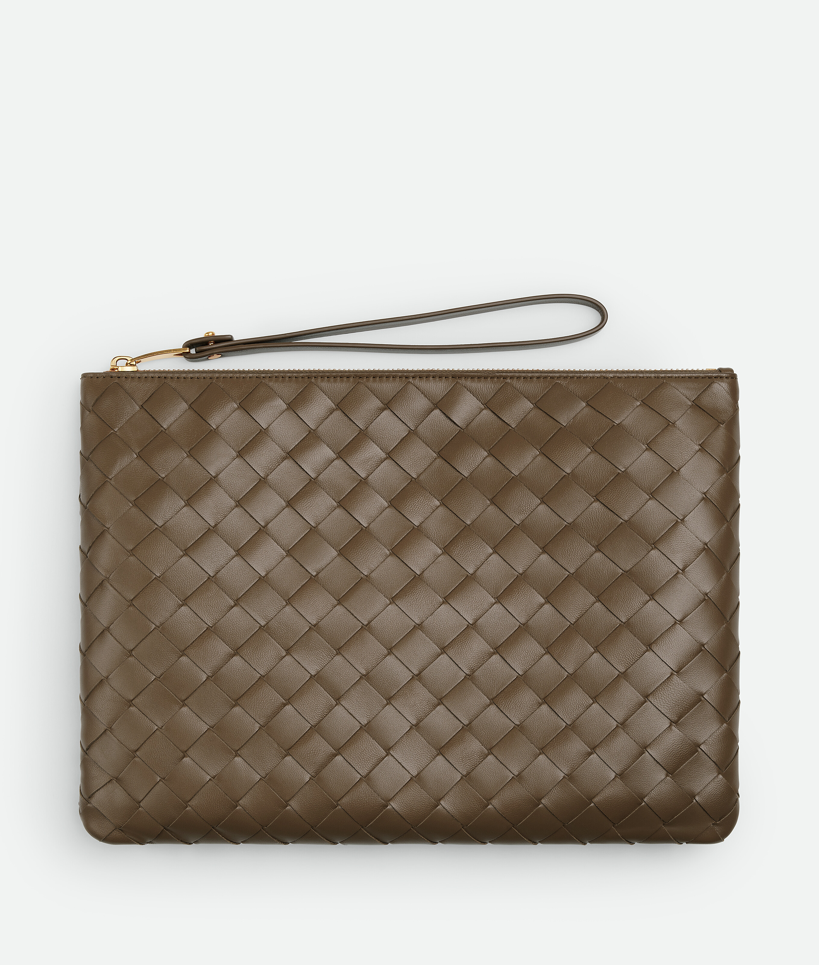 Bottega Veneta Mittelgrosse Flache Intrecciato Pouch In Pinecone