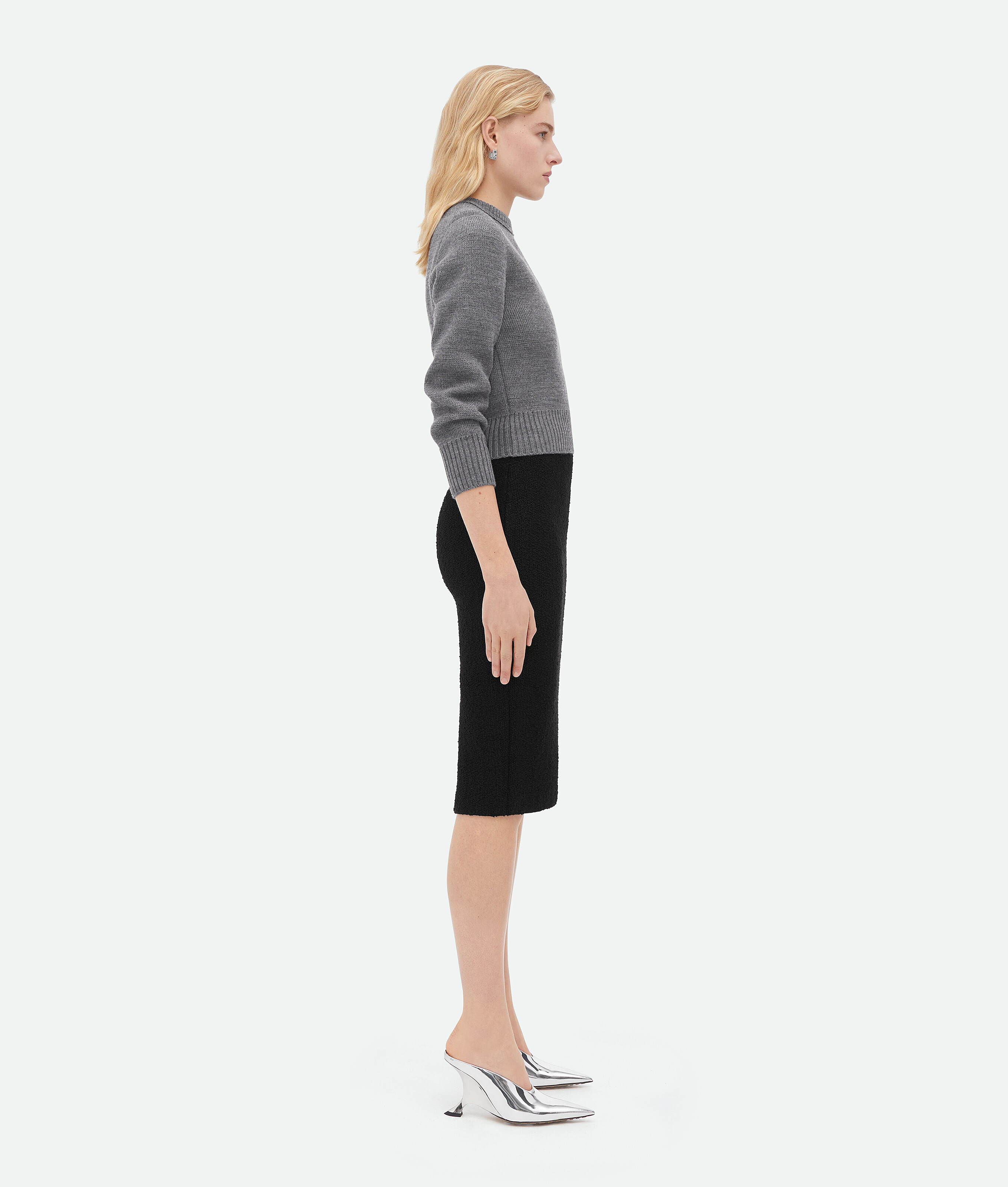 Shop Bottega Veneta Light Textured Viscose Midi Skirt In Black