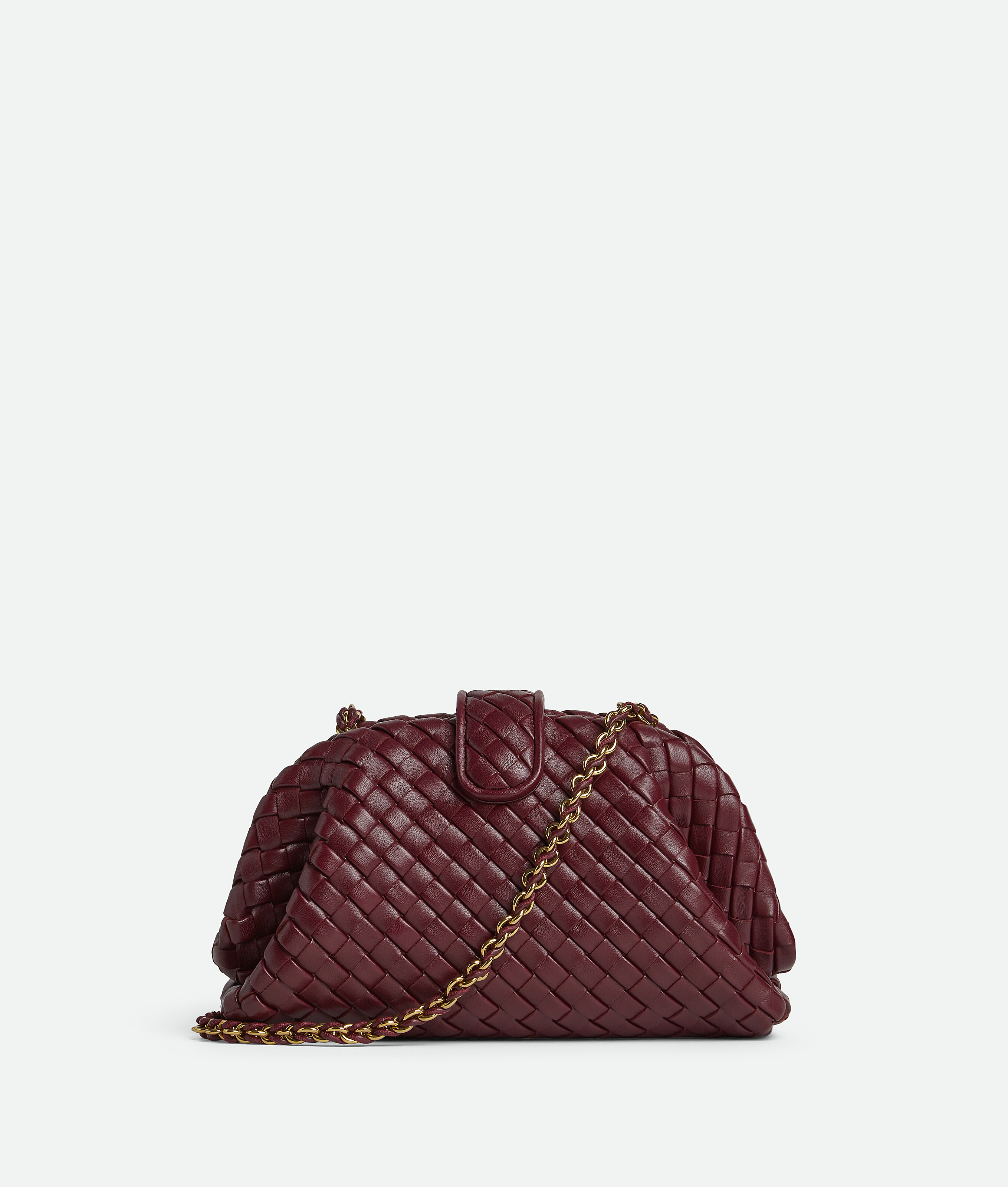 Bottega Veneta Woven Leather Chain Small Clutch Bag In Barolo