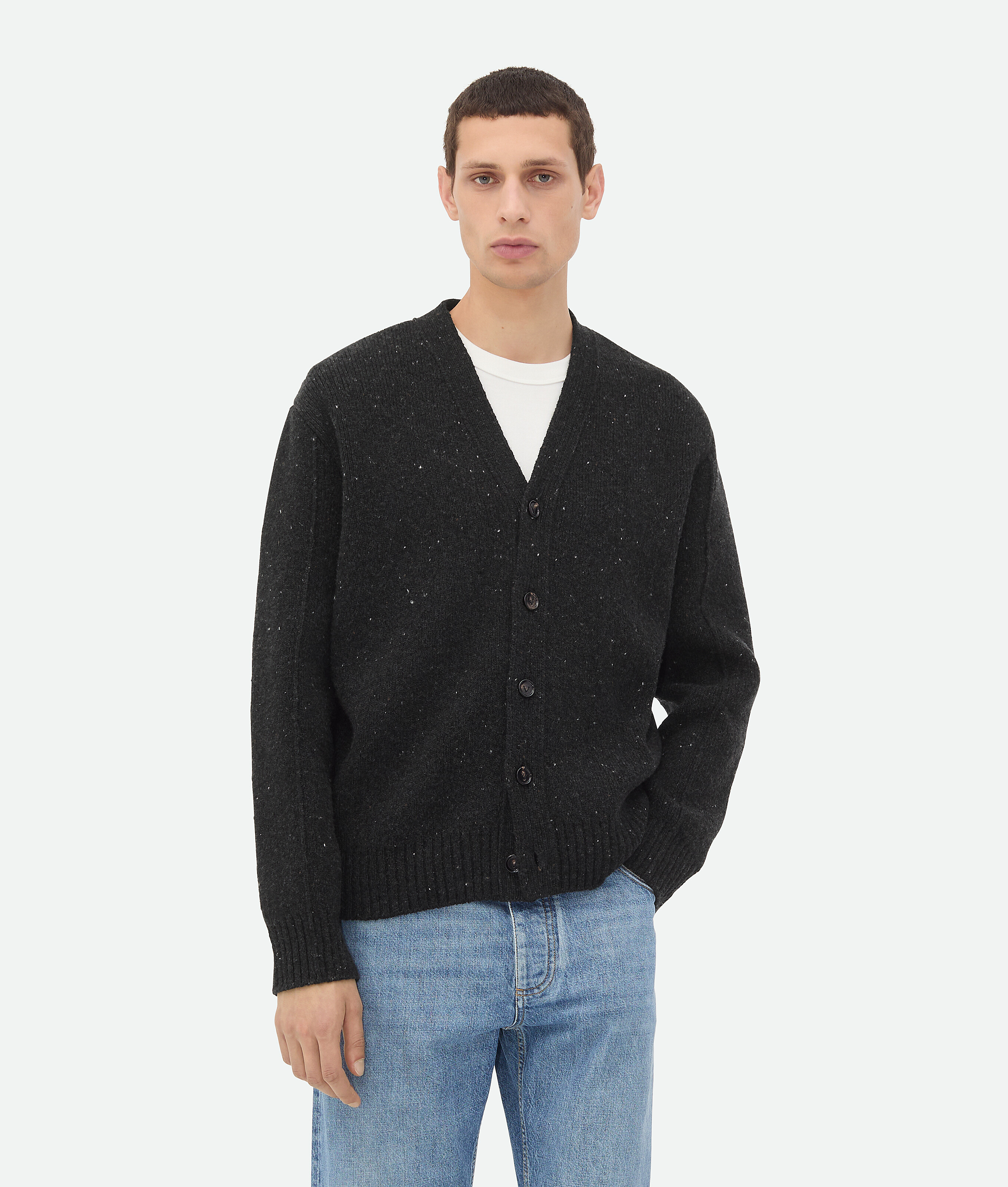 Men's Wool Tailored Cardigan in Dark grey melange