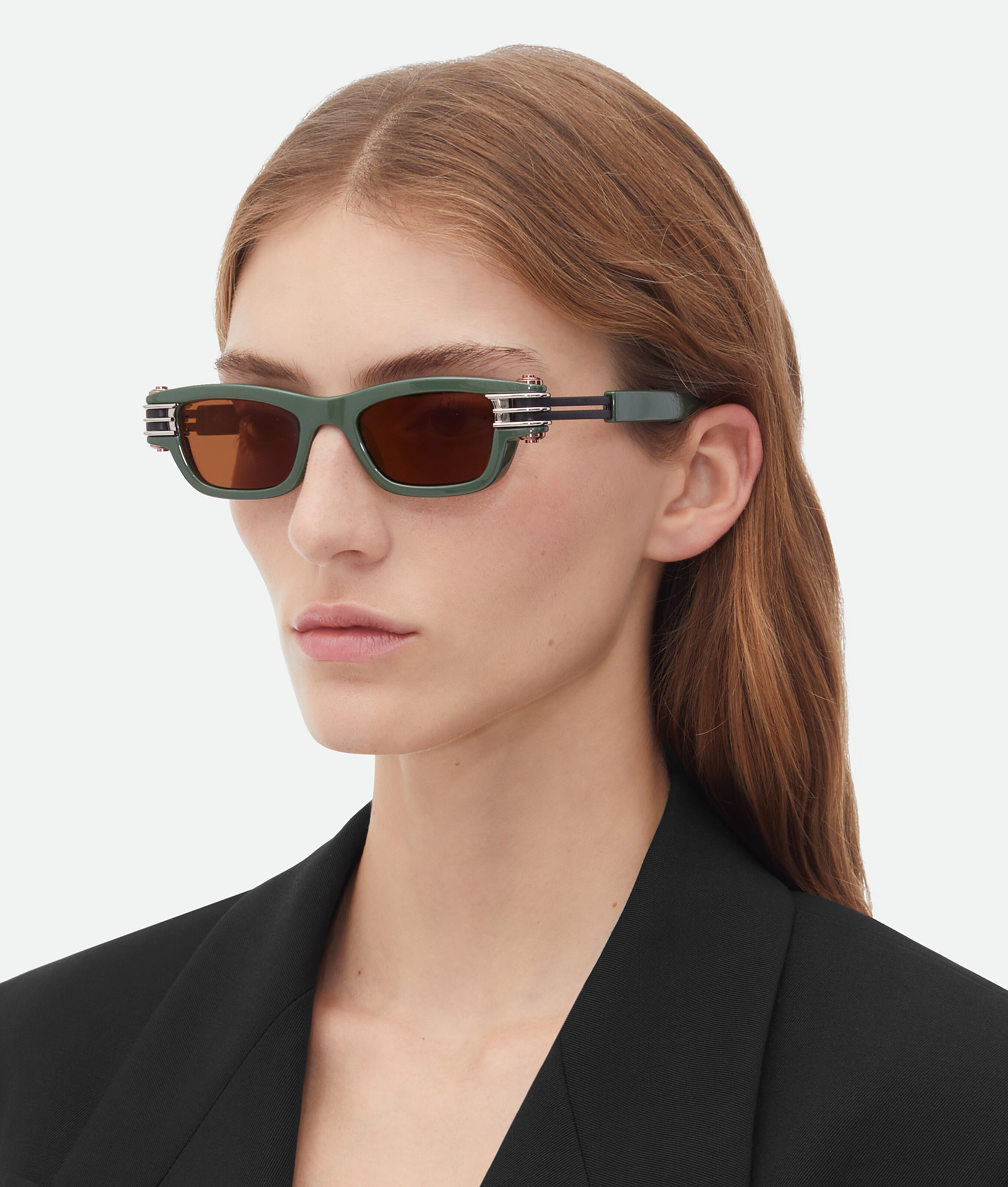 Shop Bottega Veneta Bolt Squared Sunglasses In Green/copper