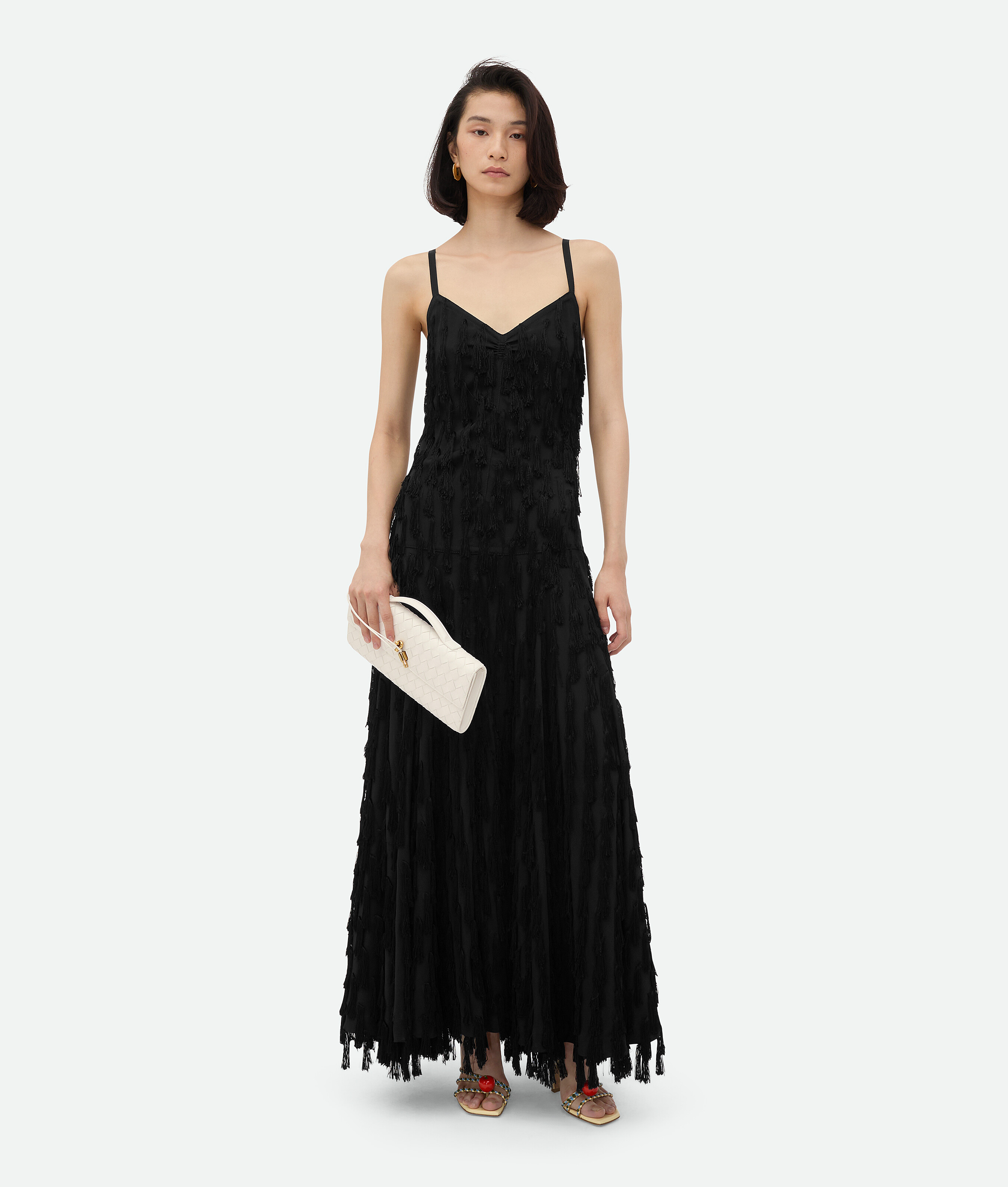 Bottega Veneta Fringed Fil Coupe Crepe Dress - Black - Woman - 6 - Acetate & Viscose