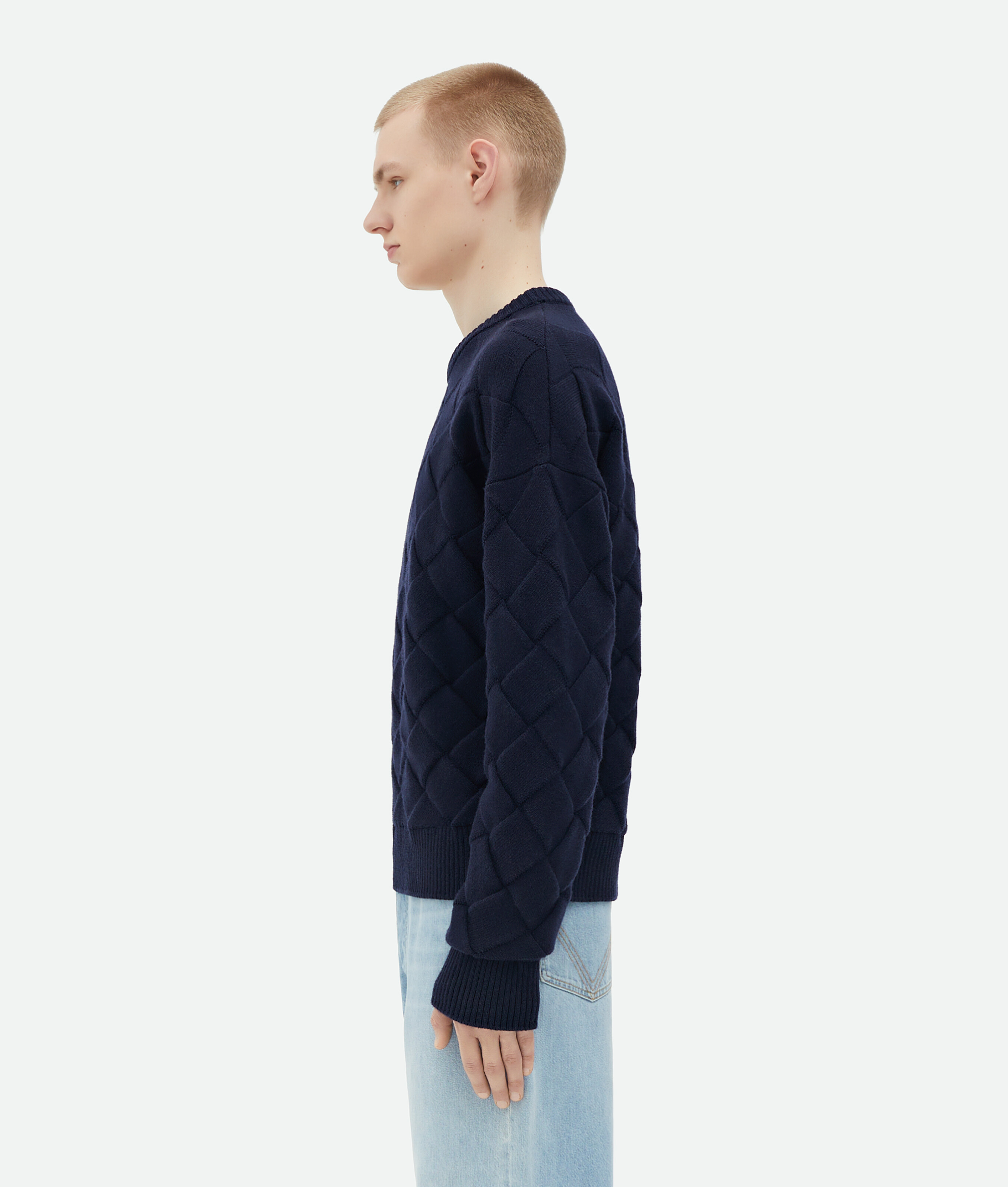 Bottega Veneta Intreccio Wool Jumper In Blue