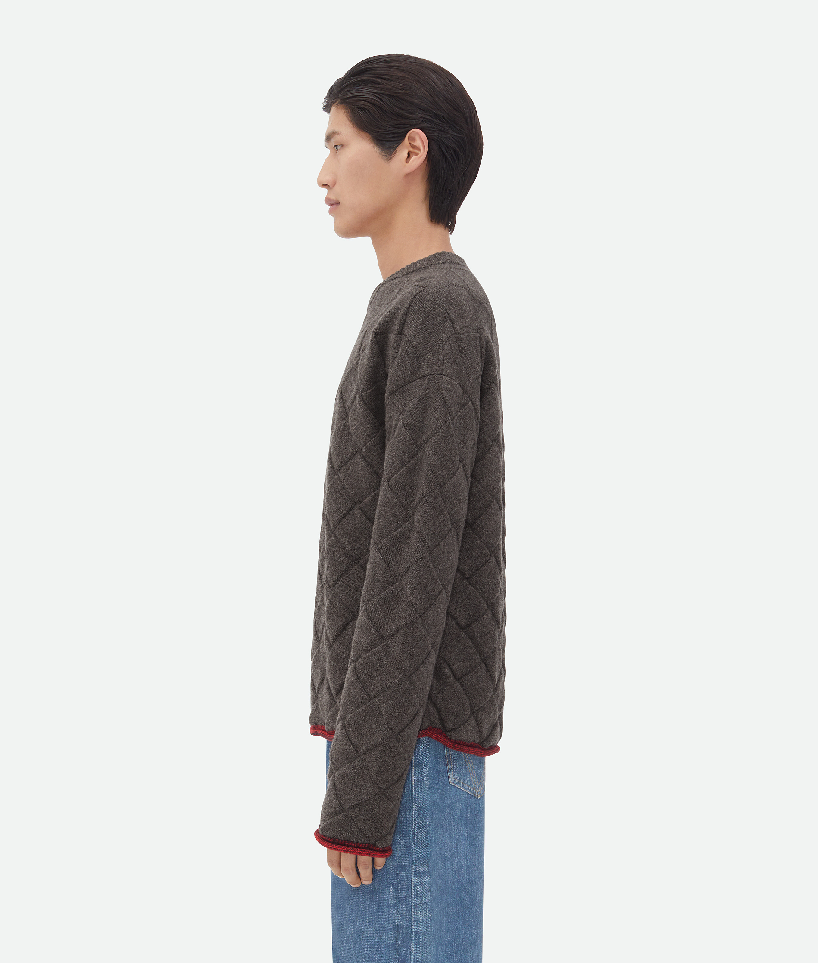 Shop Bottega Veneta Intreccio Wool Jumper In Grey