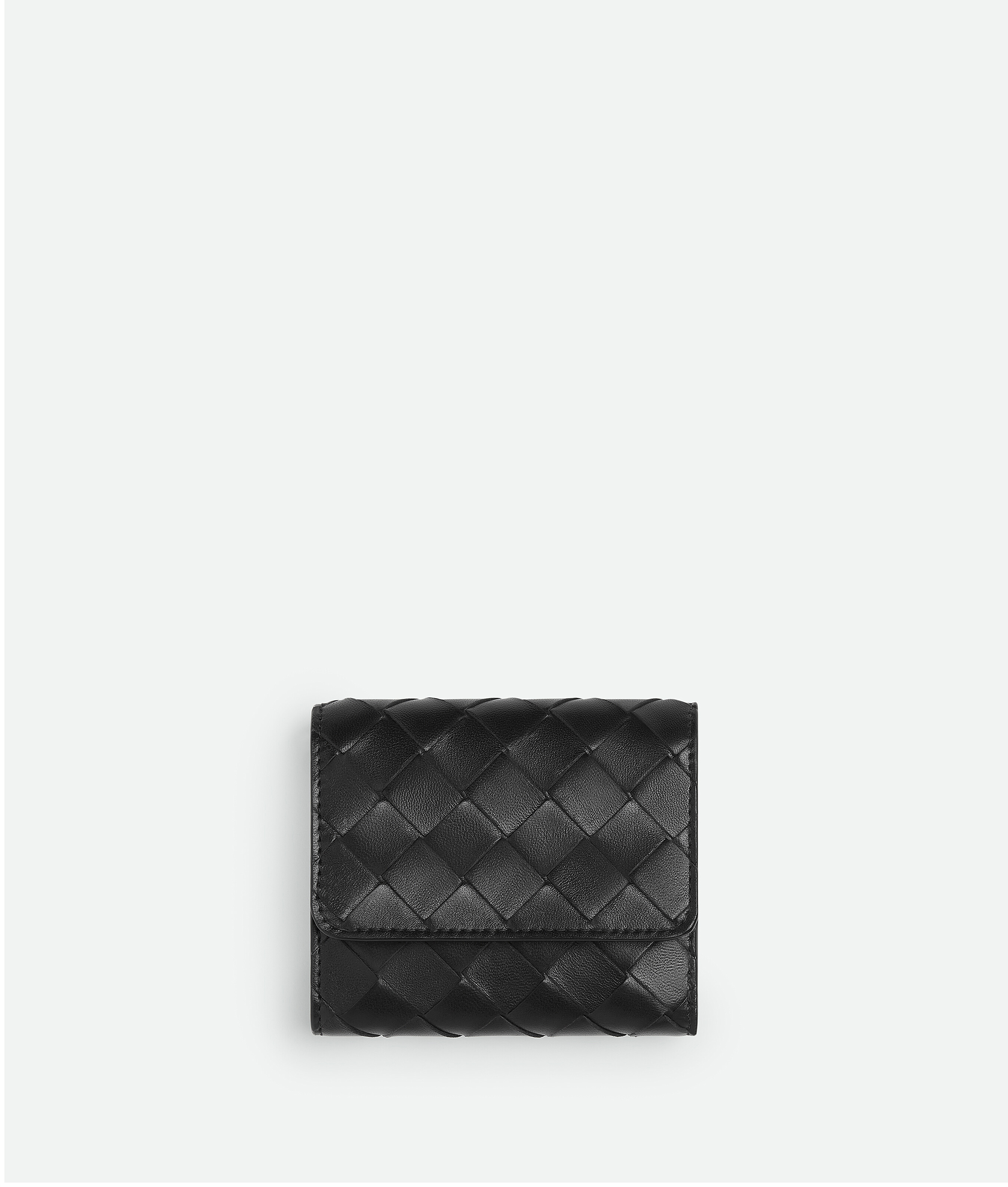 Bottega Veneta Intrecciato Tri-fold Wallet In Black