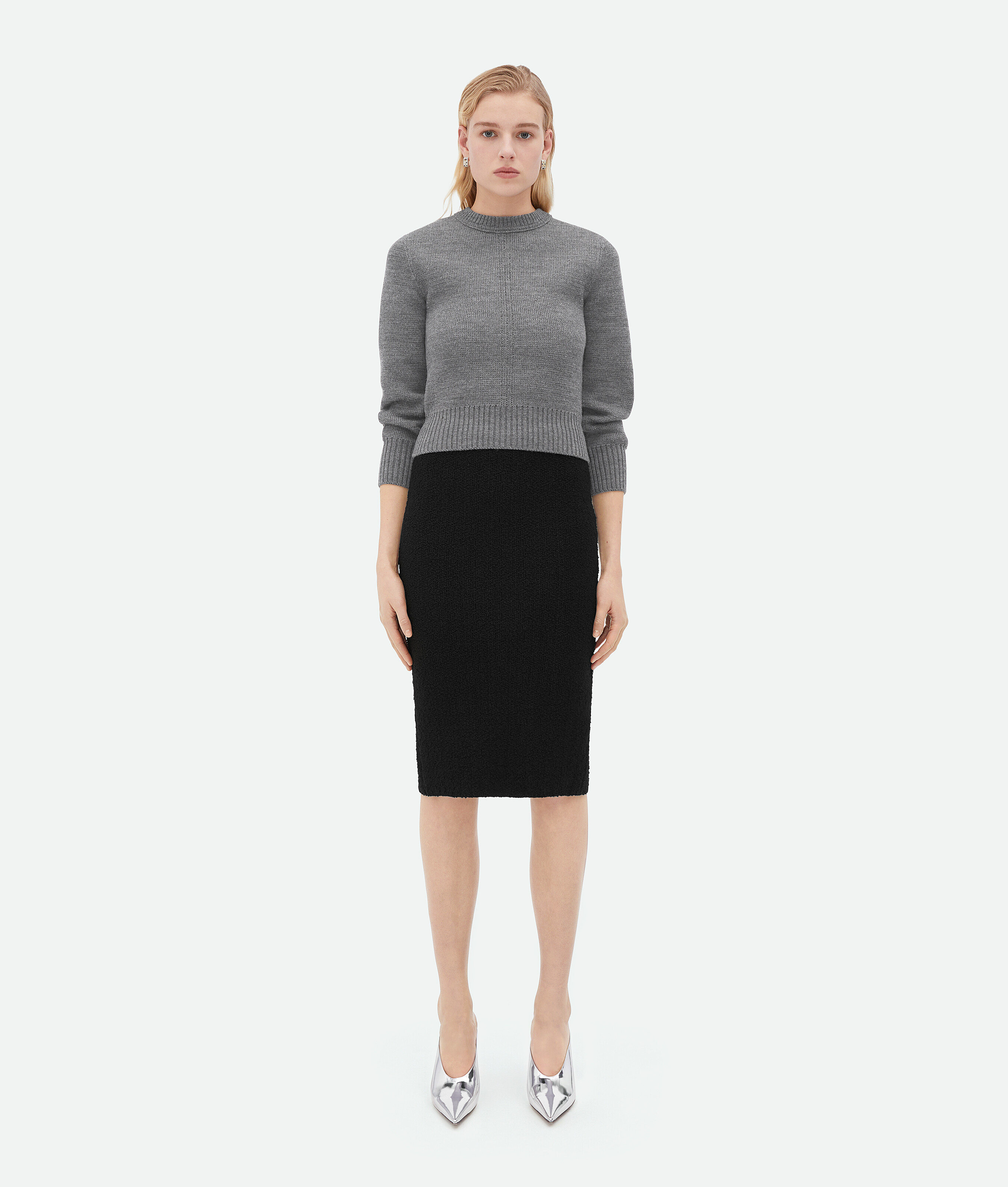 Shop Bottega Veneta Light Textured Viscose Midi Skirt In Black