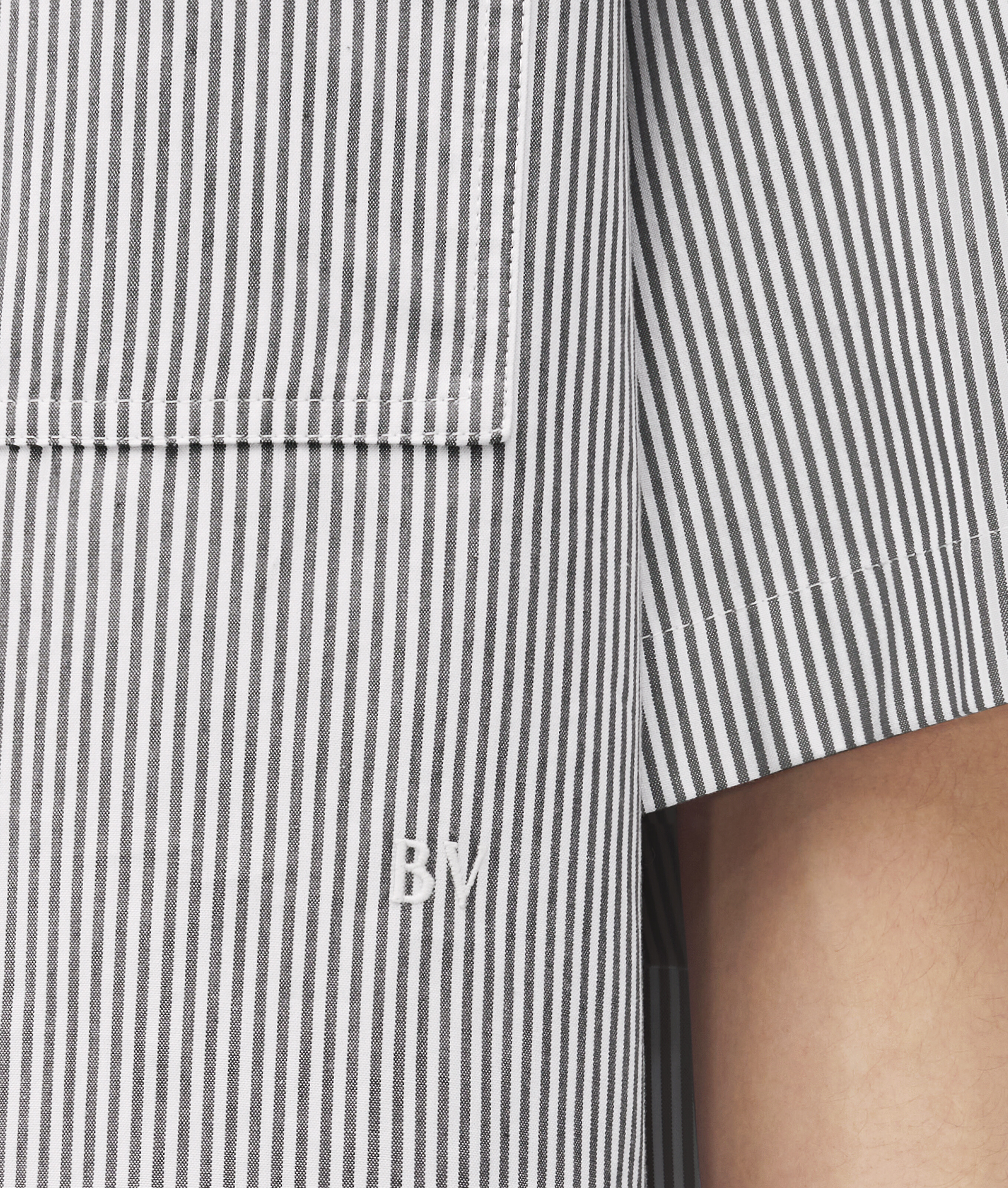 Shop Bottega Veneta Stripe Cotton Overshirt With "bv" Embroidery In Grey