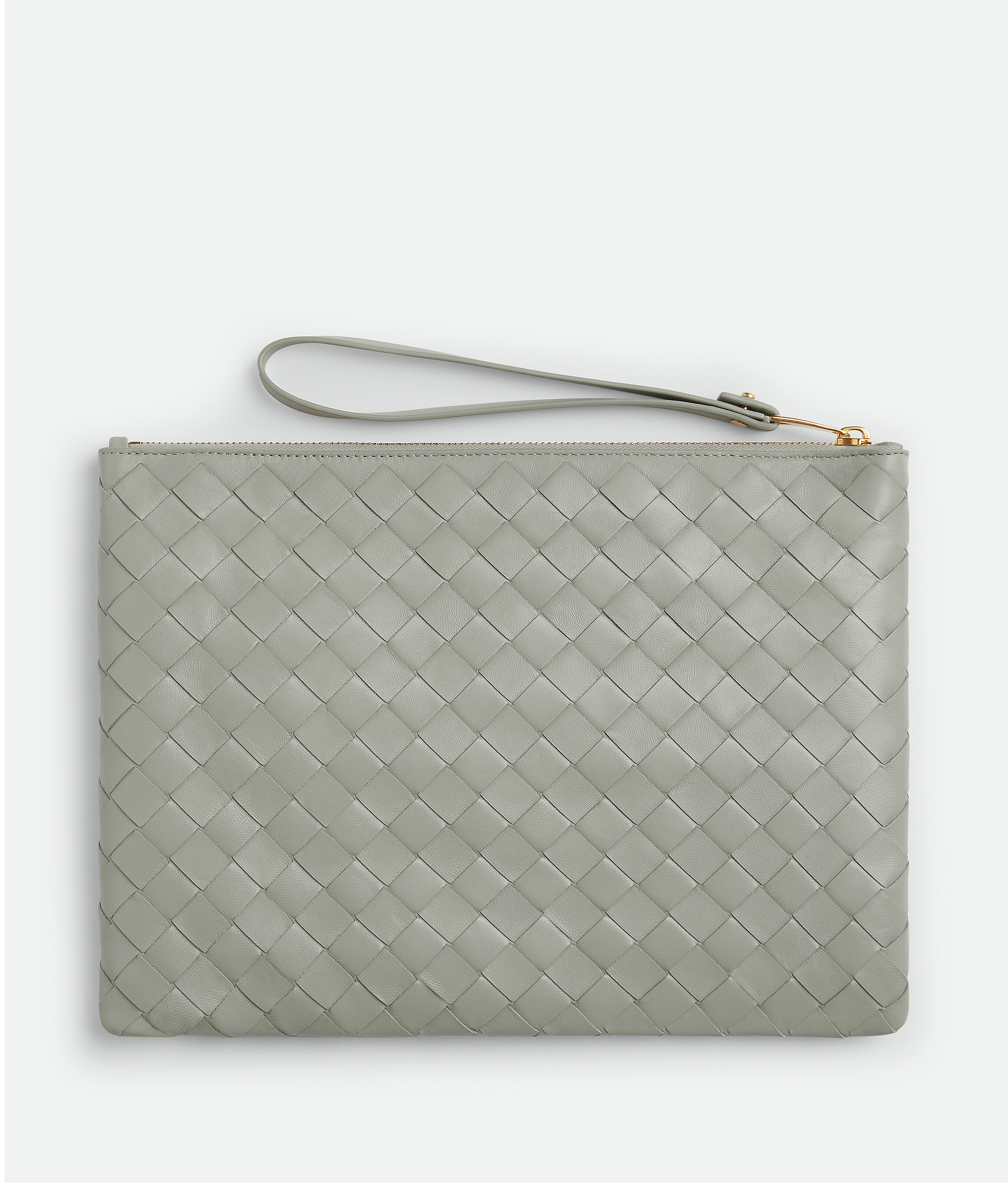 Shop Bottega Veneta Medium Intrecciato Flat Pouch In Grey