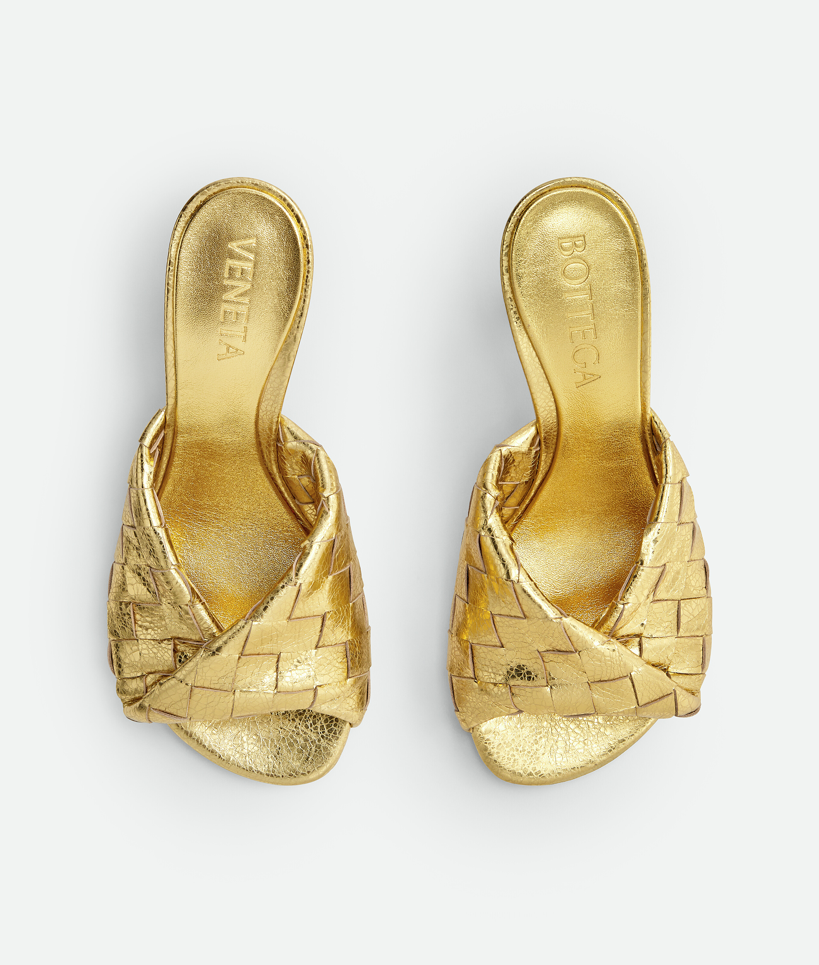 Bottega Veneta Blink Intrecciato Leather Mules In Gold