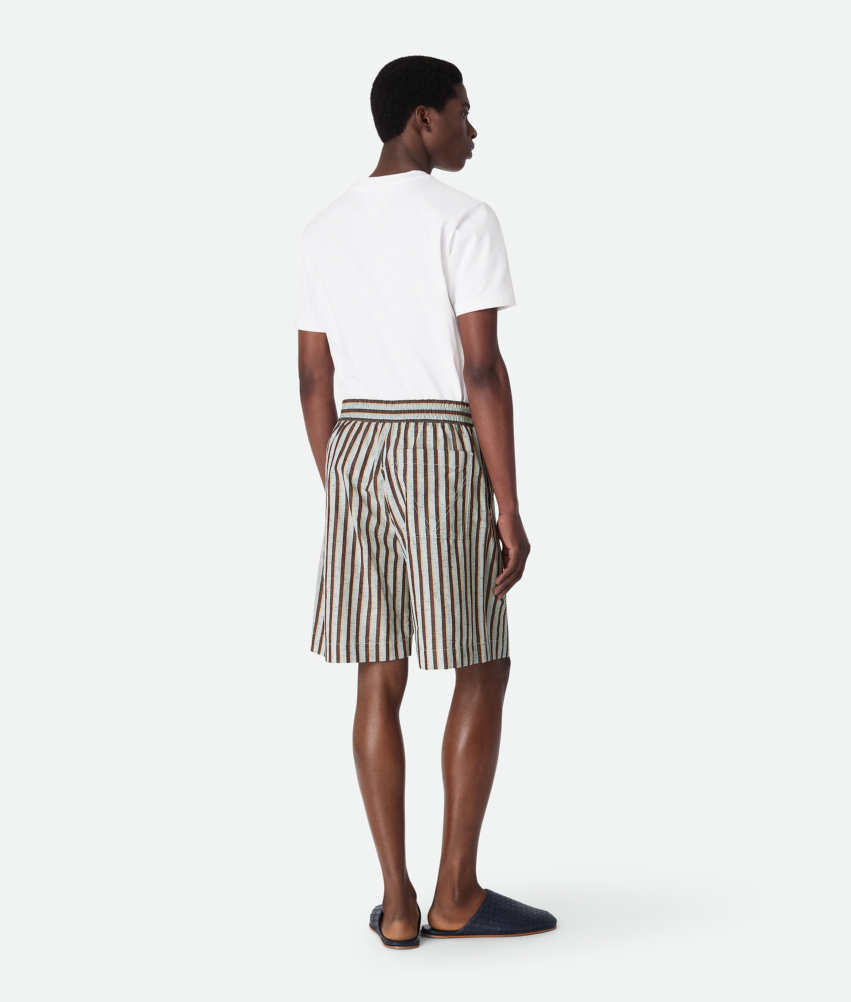 BOTTEGA VENETA STRIPE COTTON AND LINEN SHORTS