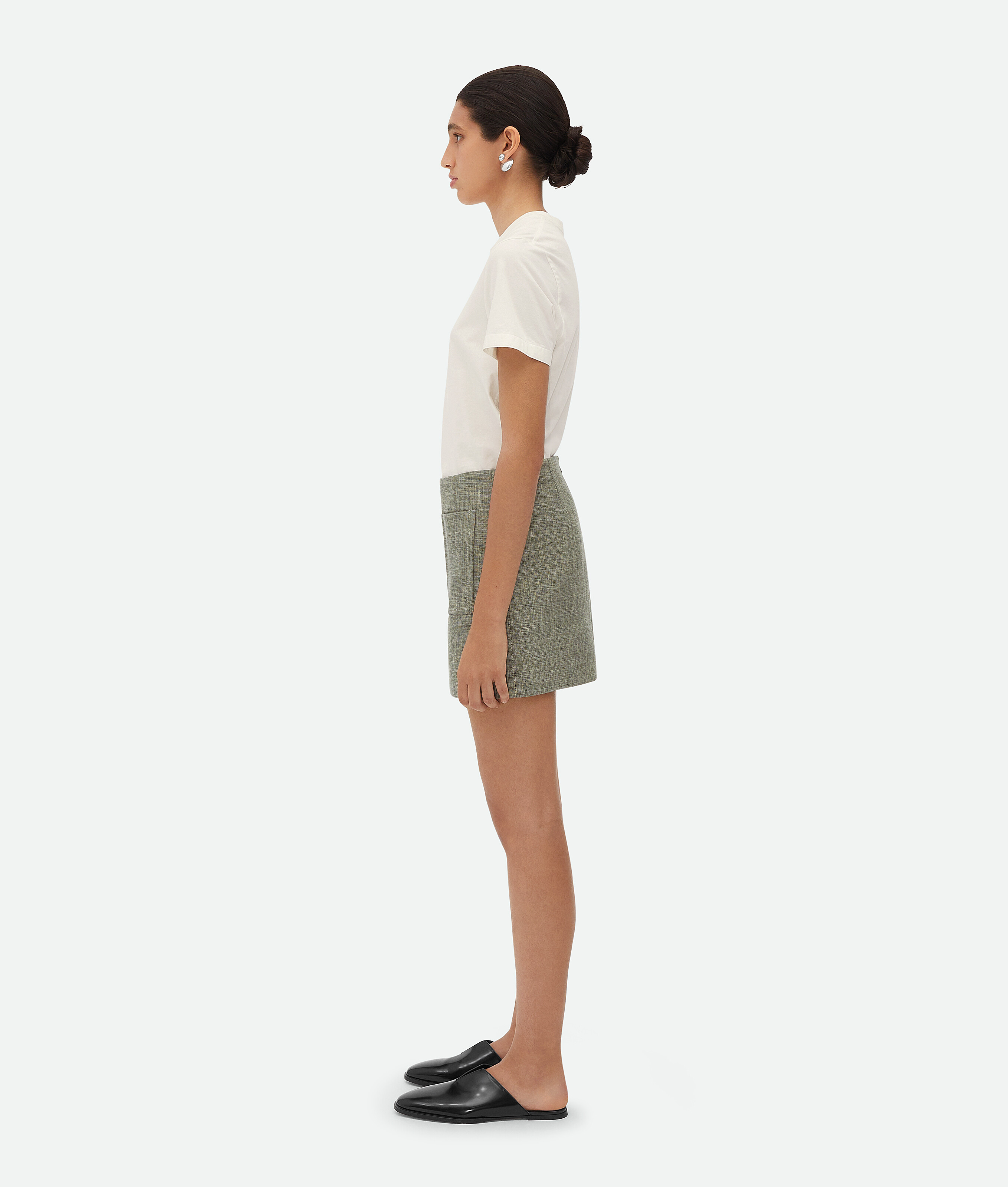 Shop Bottega Veneta Melange Cotton Skirt In Green/fennel/white