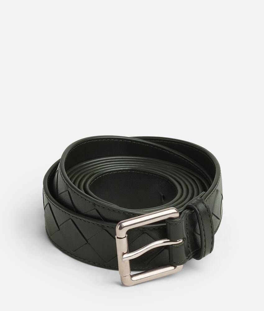 Bottega Veneta® Men's Extra Long Intrecciato Belt in Dark Green