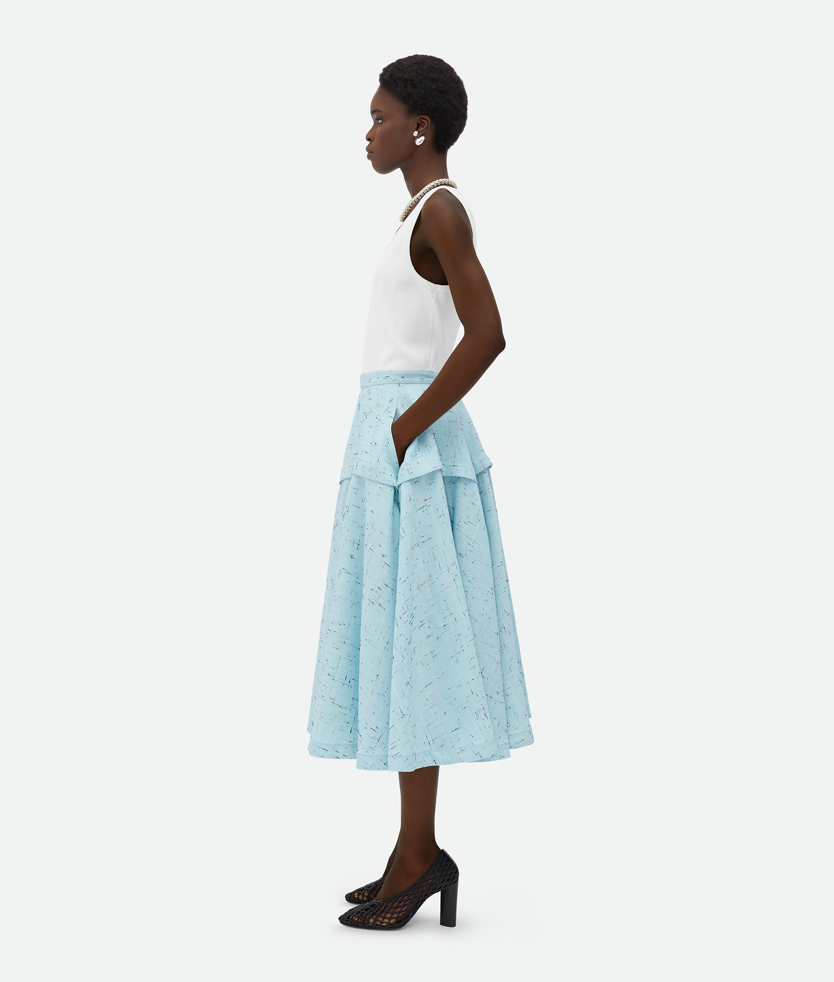 Shop Bottega Veneta Textured Criss-cross Viscose Silk Skirt In Blue